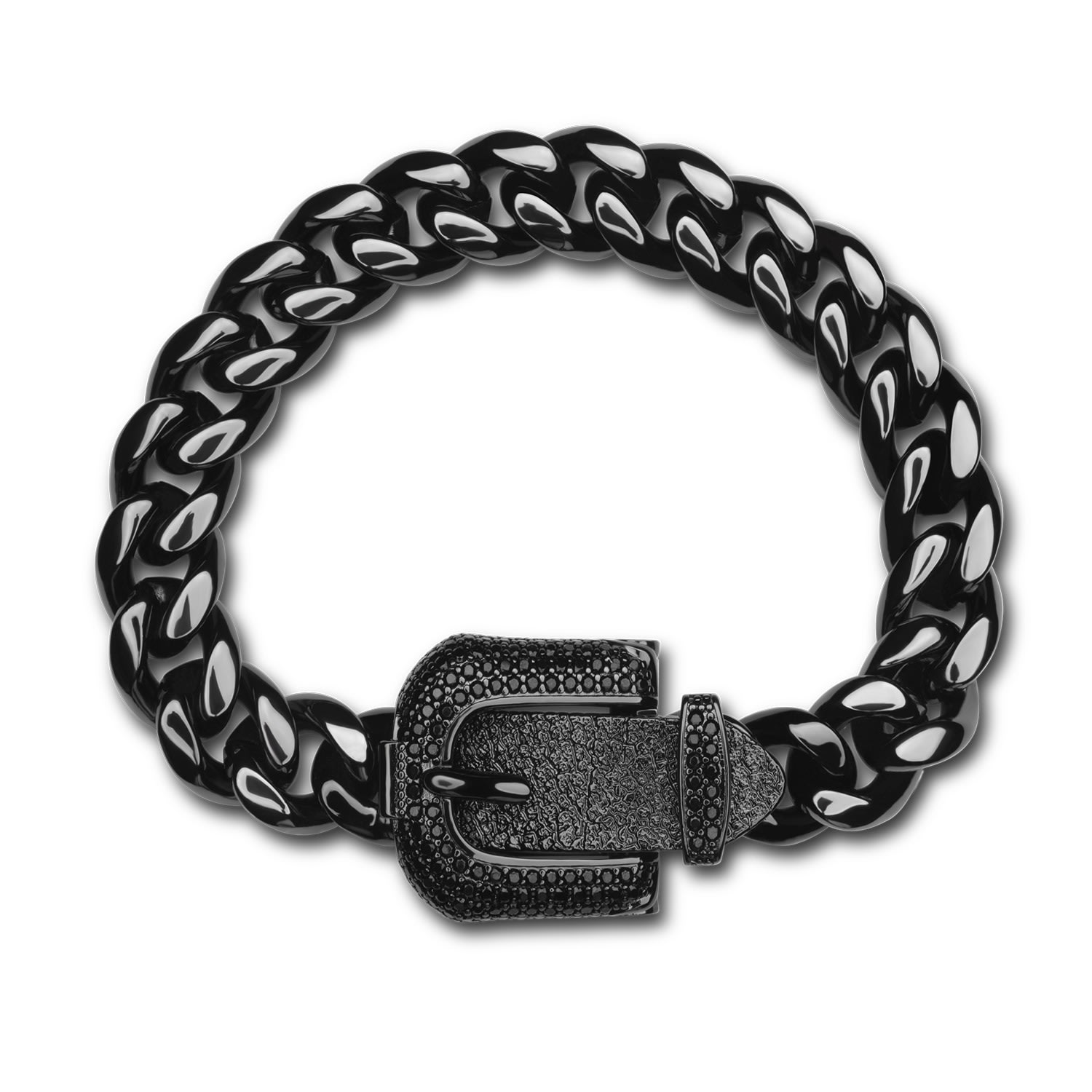 Men's Black Fp Buckle Bracelet Feather Pendants
