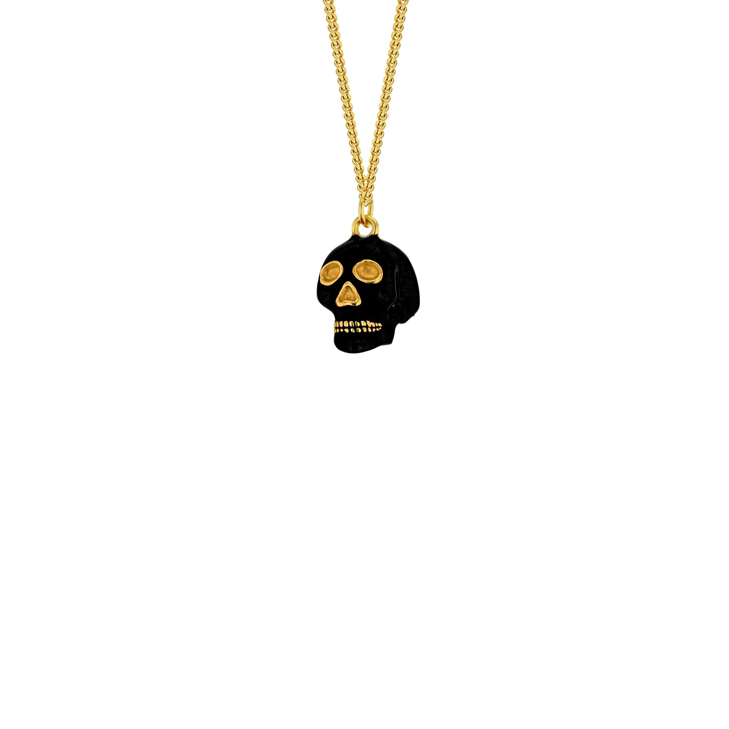 Men's Black / Gold Mini Skull Pendant Black Enamel & 18Kt Gold-Plated True Rocks