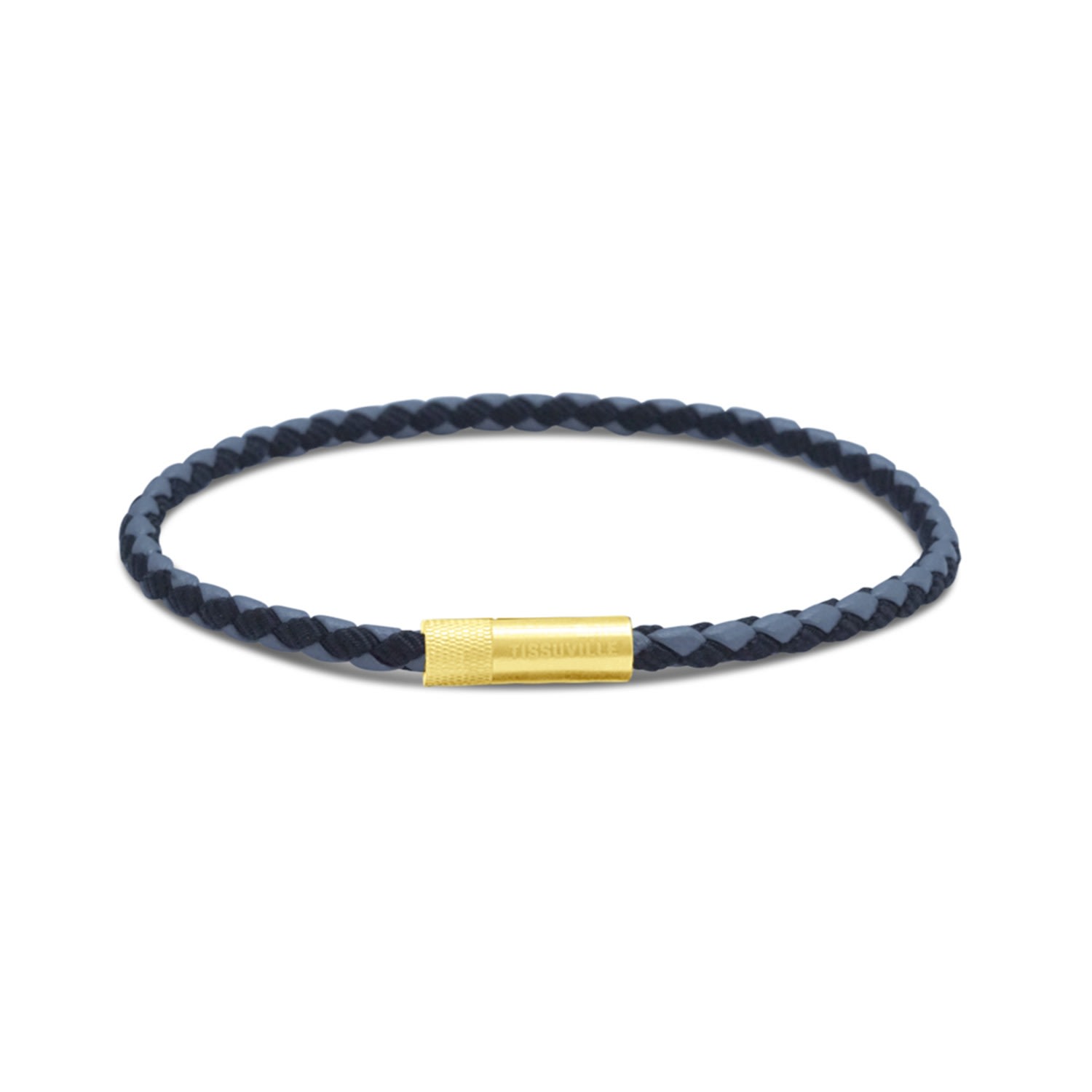 Men's Black Grey Braided Leather & Silk Bracelet With Gold-Plated Hardware - Grey Tissuville