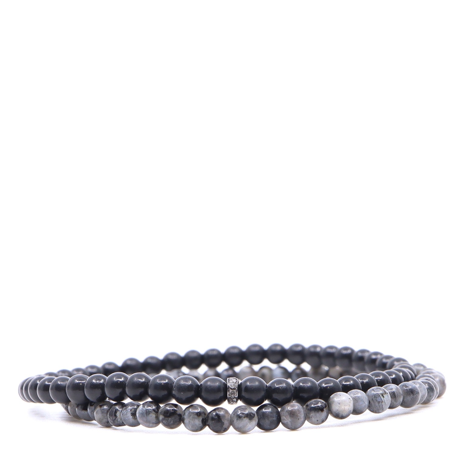Men's Black / Grey Shungite, Diamonds & Larvikite Beaded Bracelet Shar Oke