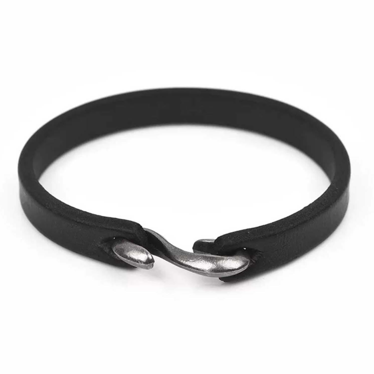 Mens Black Leather Bracelet With Hook Closure N'Damus London
