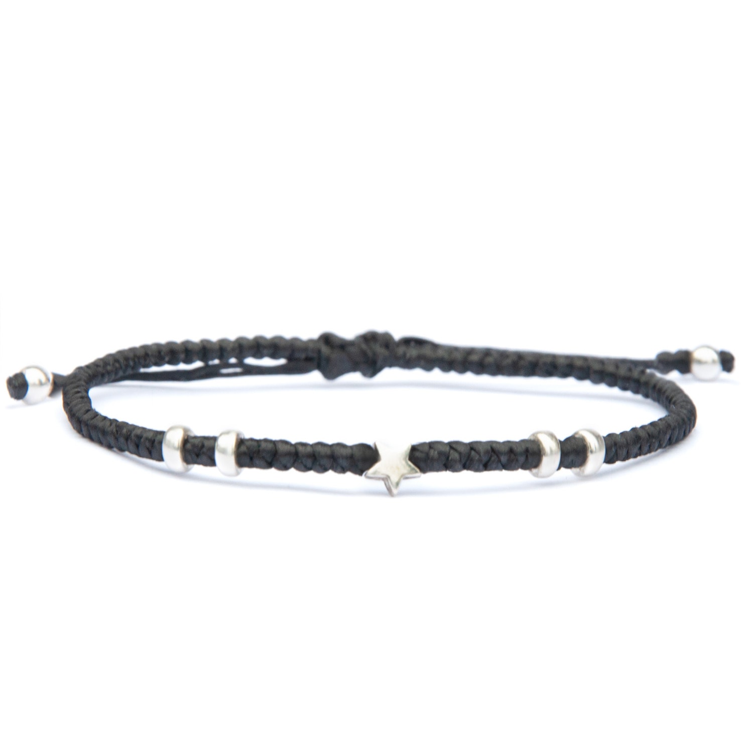 Men's Black Minimal Star Bracelet Texas - Silver Braided Harbour UK Bracelets