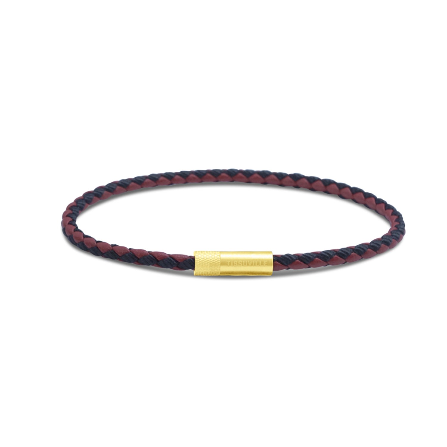 Men's Black Red Braided Leather & Silk Bracelet With Gold-Plated Hardware - Red Tissuville