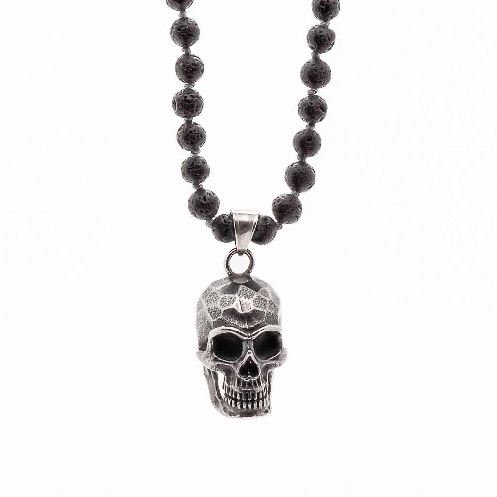 Men's Black / Silver Black Power Skull Necklace Ebru Jewelry
