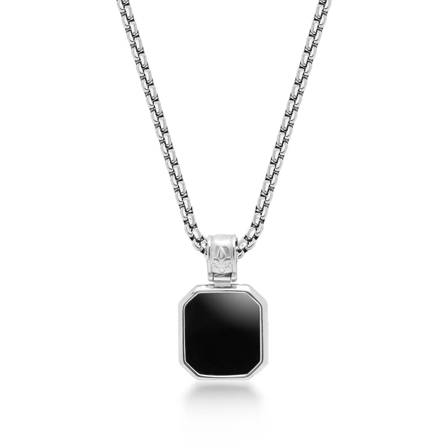 Men's Black / Silver Silver Necklace With Square Matte Onyx Pendant Nialaya Jewelry