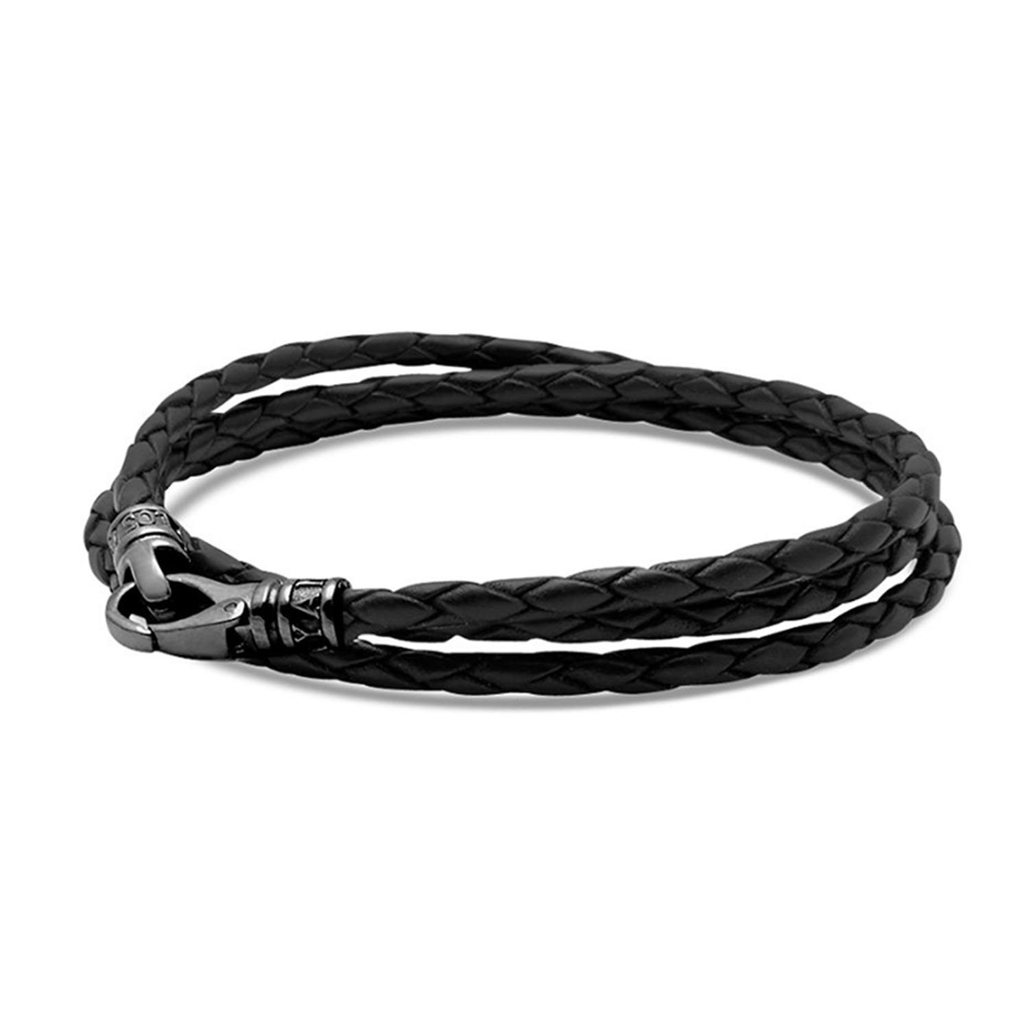 Men's Black Wrap Around Leather Bracelet Nialaya Jewelry
