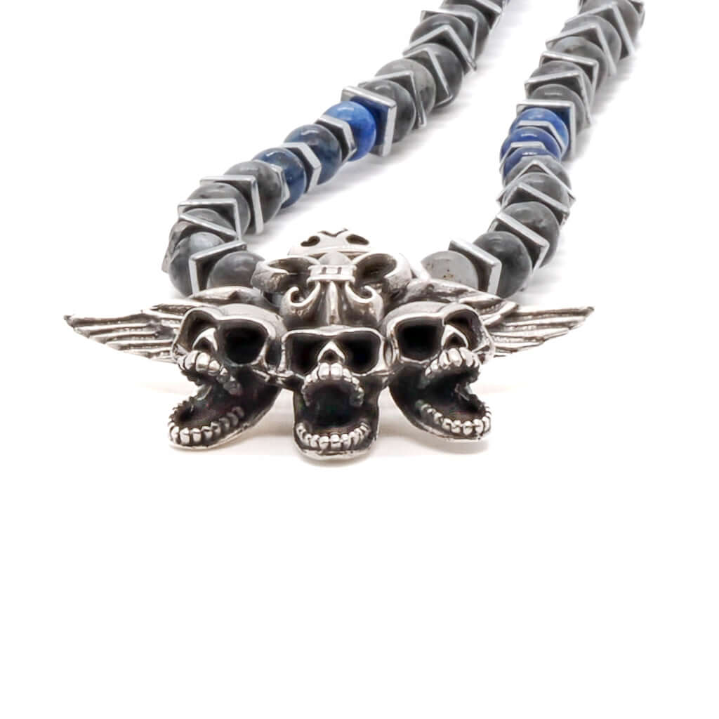Men's Blue / Grey / Silver Unique Skull Necklace Ebru Jewelry