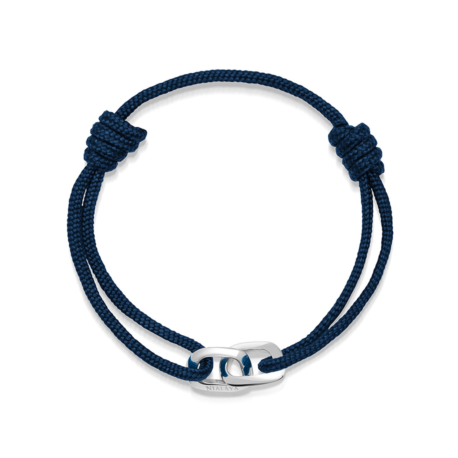 Men's Blue / Silver Navy Blue String Bracelet With Silver Interlocking Rings Nialaya Jewelry