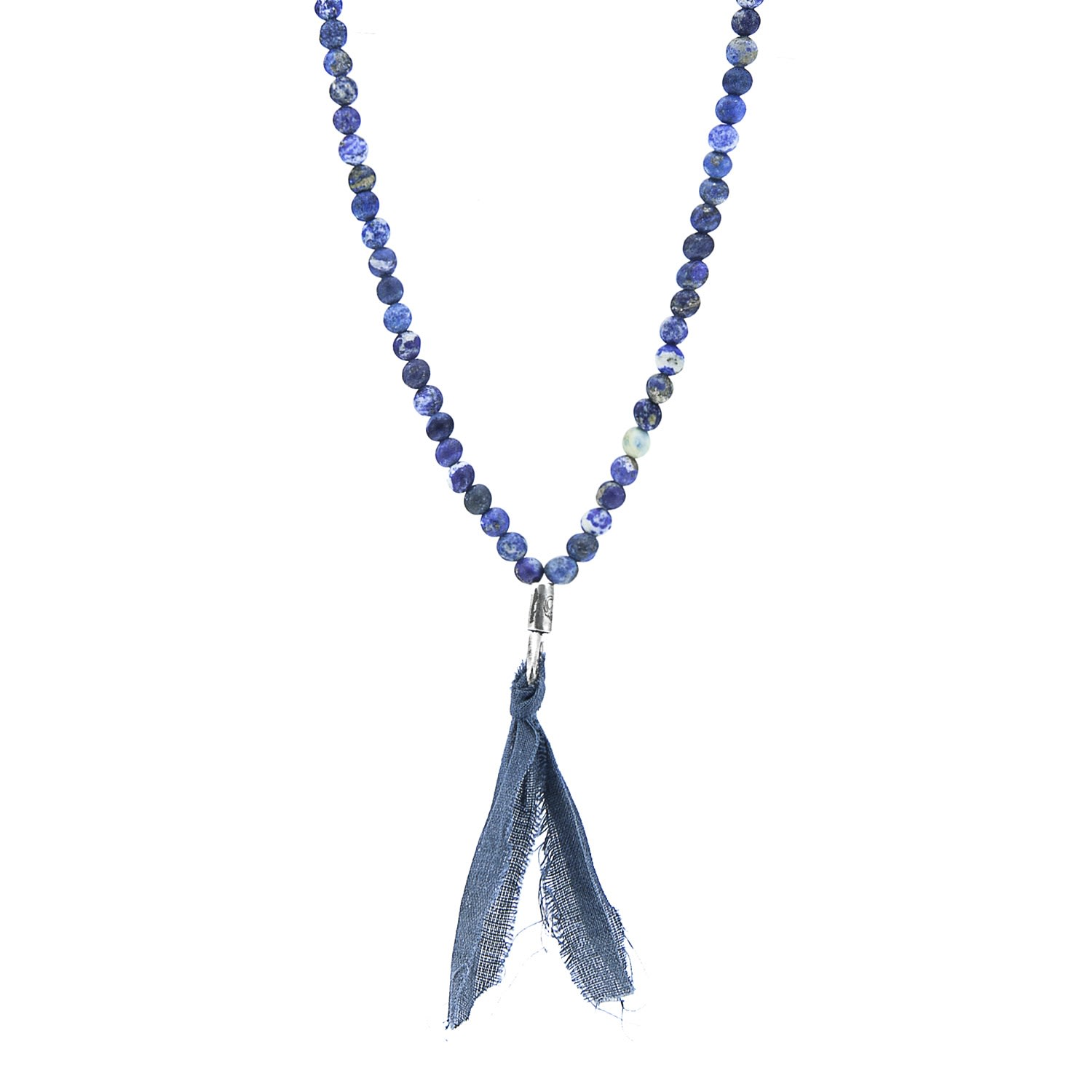 Men's Blue Sodalite Luke Silver, Stone & Cotton Voile Skinny Necklace X Wrap Bracelet ANCHOR & CREW