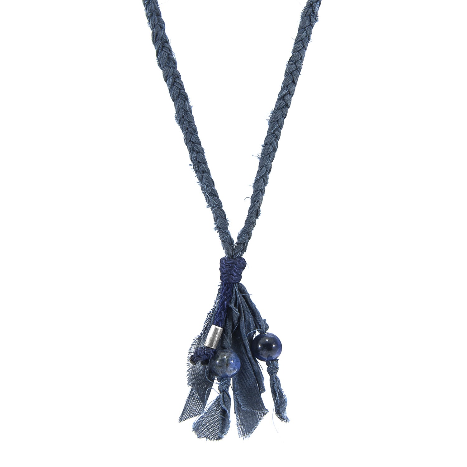 Men's Blue Sodalite Marcus Silver, Stone & Braided Cotton Voile Skinny Necklace X Wrap Bracelet ANCHOR & CREW