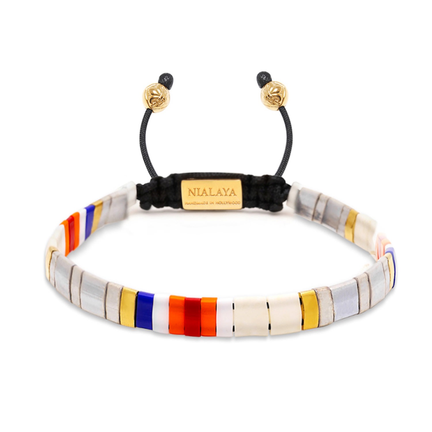 Men's Bracelet With Gray And Orange Miyuki Tila Beads Nialaya Jewelry