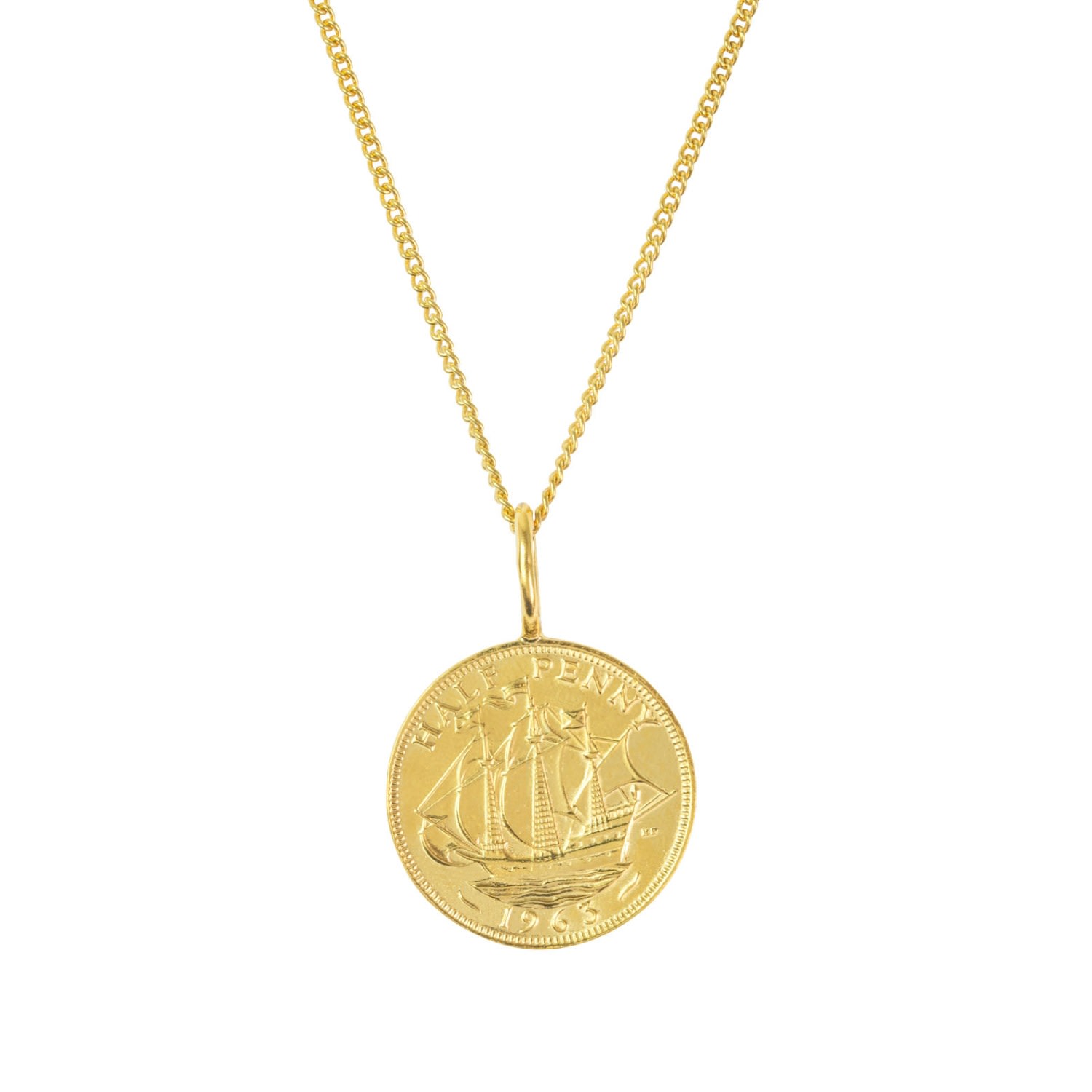 Men's British Half Penny & Chain In Yellow Gold Plate Katie Mullally