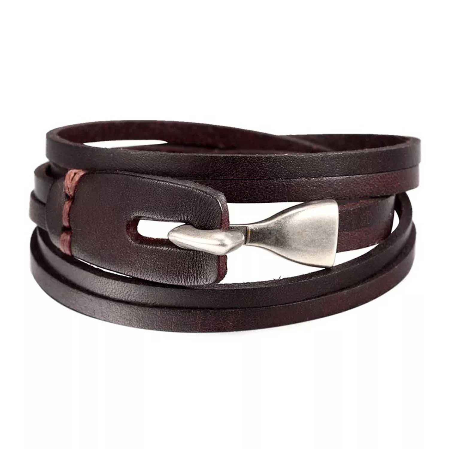 Men's Brown / Black Brown Multilayer Leather Bracelet With Hook Closure N'Damus London