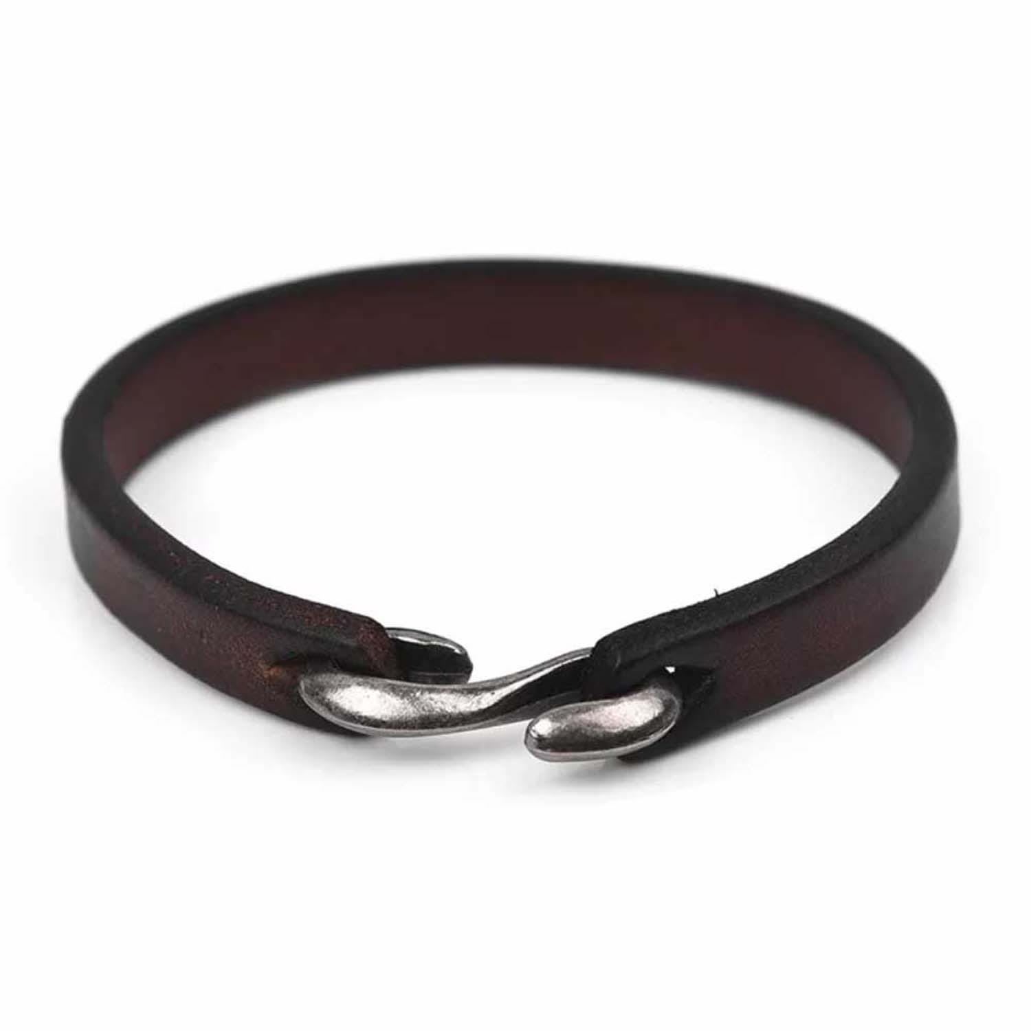 Mens Brown Leather Bracelet With Hook Closure N'Damus London