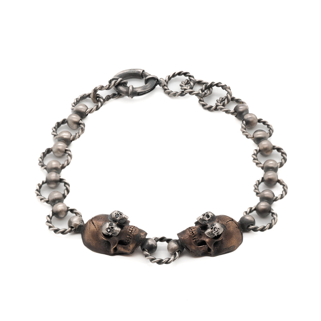Men's Brown / Silver Silver Unique Skull Bracelet Ebru Jewelry