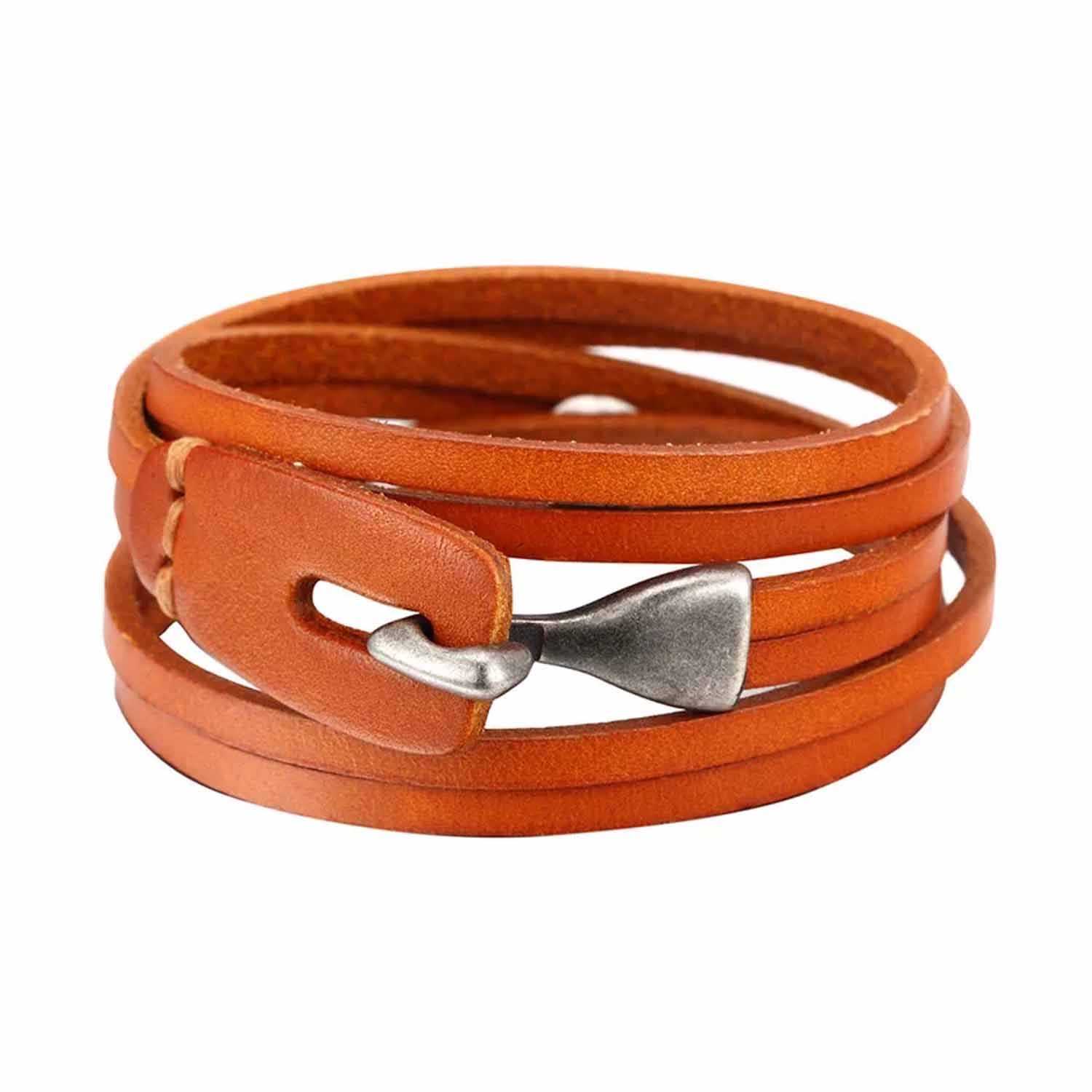 Men's Brown Tan Multilayer Leather Bracelet With Hook Closure N'Damus London