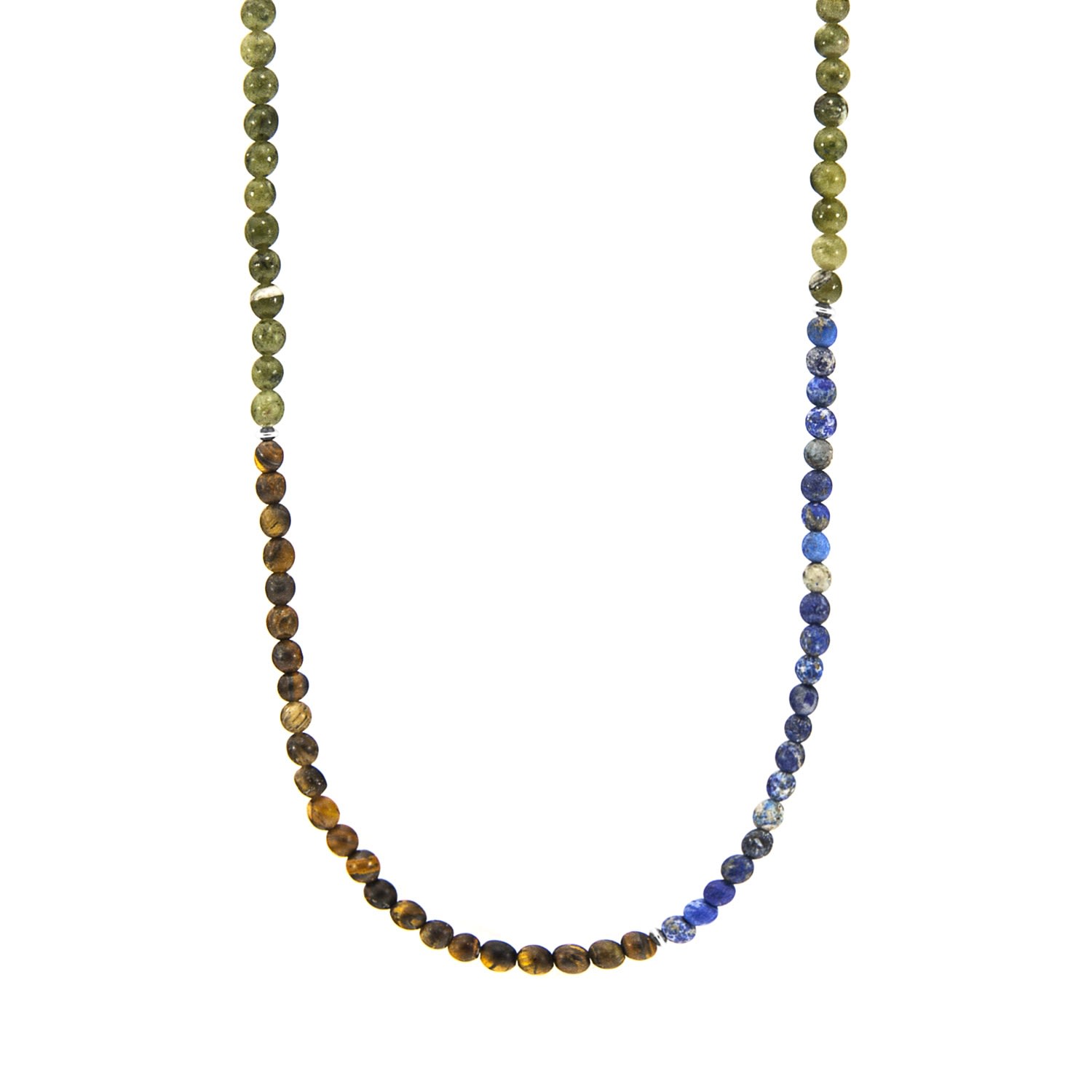 Men's Brown Tigers Eye, Blue Sodalite & Green Jade Isaac Silver & Stone Skinny Necklace X Wrap Bracelet ANCHOR & CREW