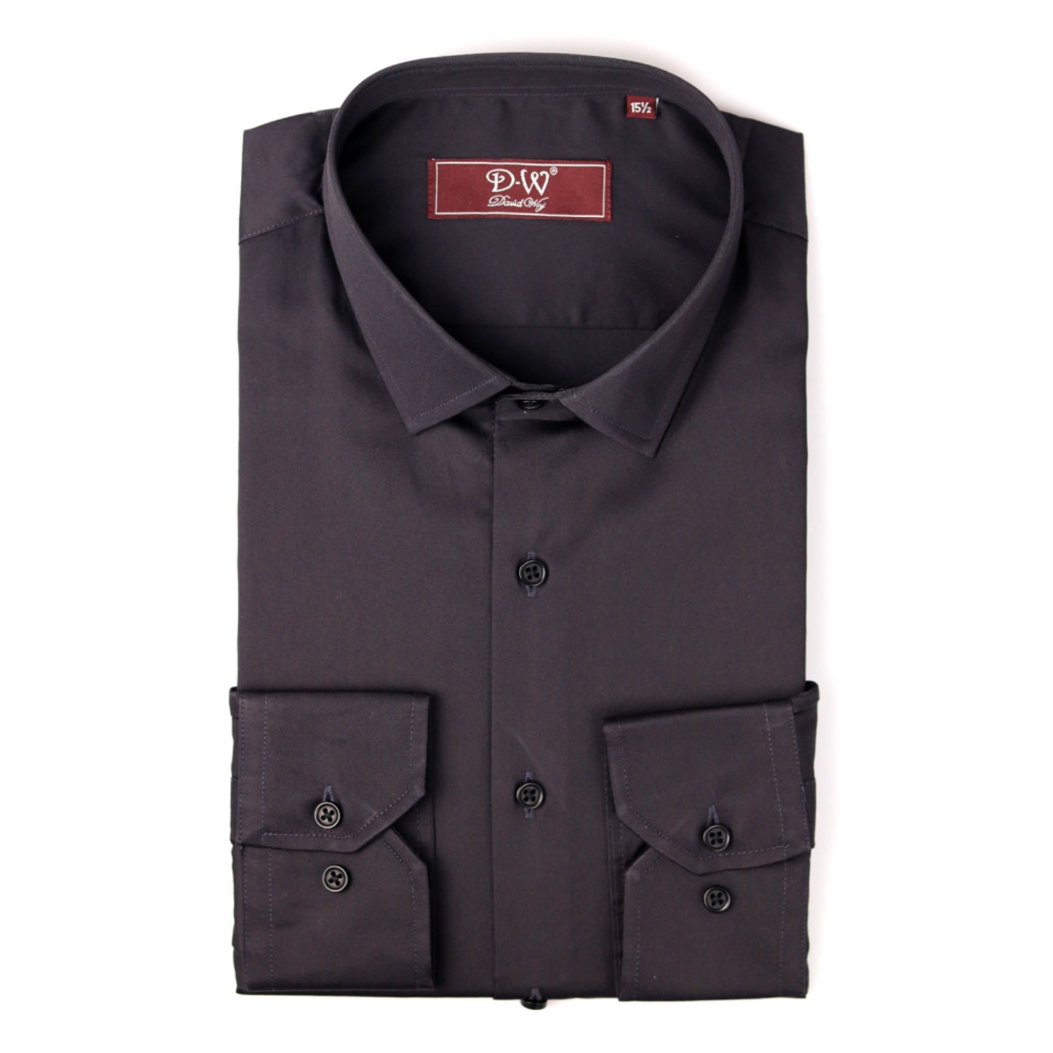 Men's Classic Collar Button Cuff Poplin Shirt - Black 16.5" DAVID WEJ