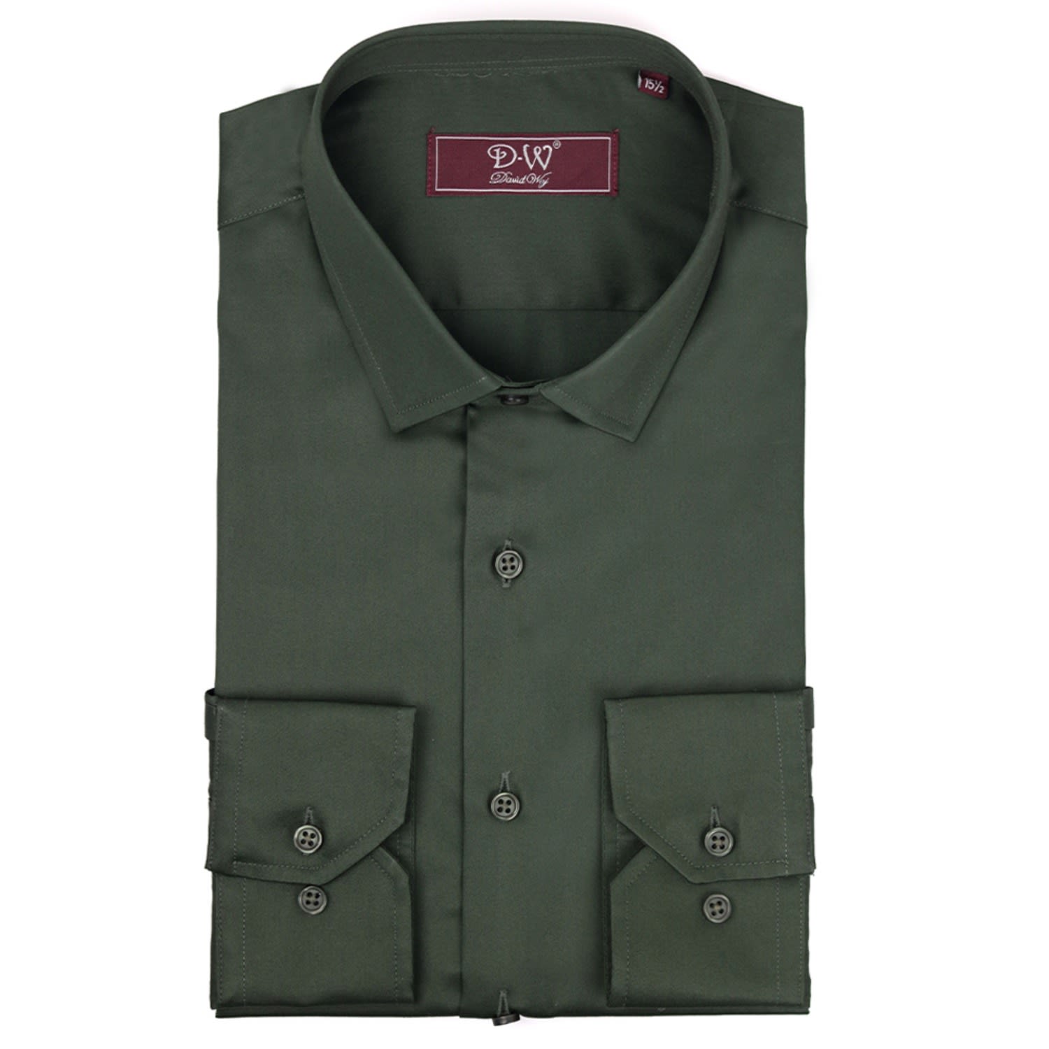 Men's Classic Collar Button Cuff Poplin Shirt - Green 16.5" DAVID WEJ