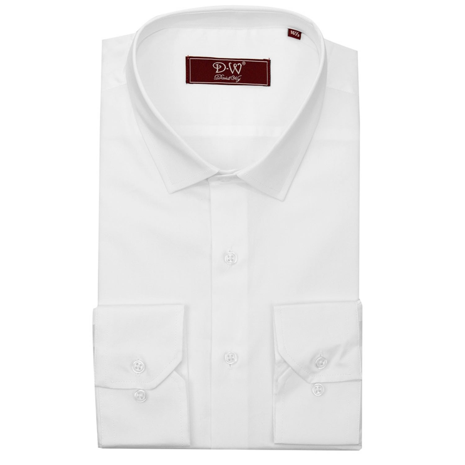 Men's Classic Collar Button Cuff Poplin Shirt - White 16" DAVID WEJ