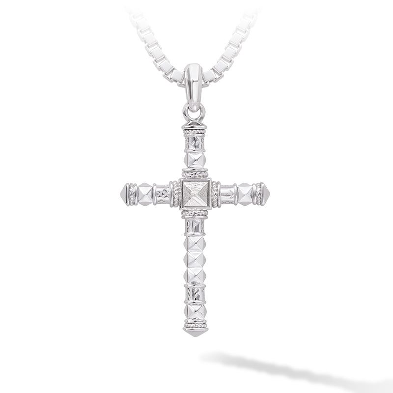 Men's Cross Meteorite Necklace With Sterling Silver AWNL