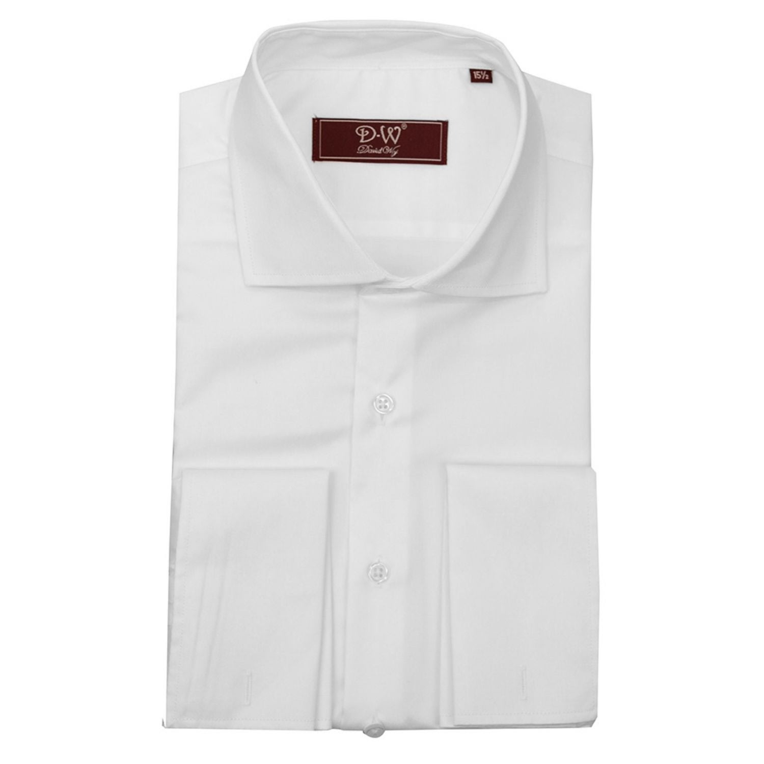 Men's Cutaway Collar Double Cuff Fine Twill Shirt - White 17" DAVID WEJ