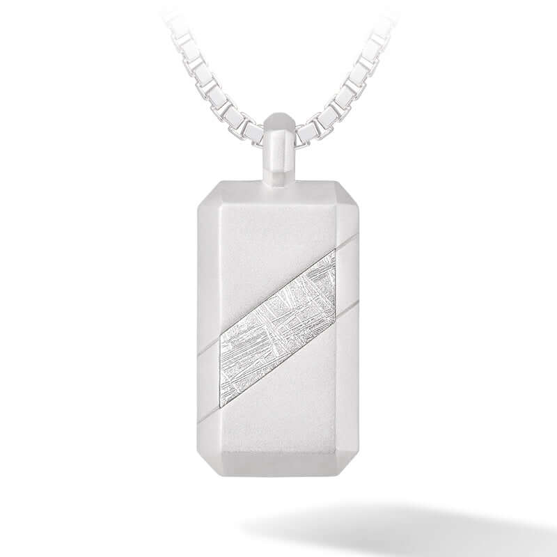 Men's Dog Tag Meteorite Necklace With Sterling Silver AWNL