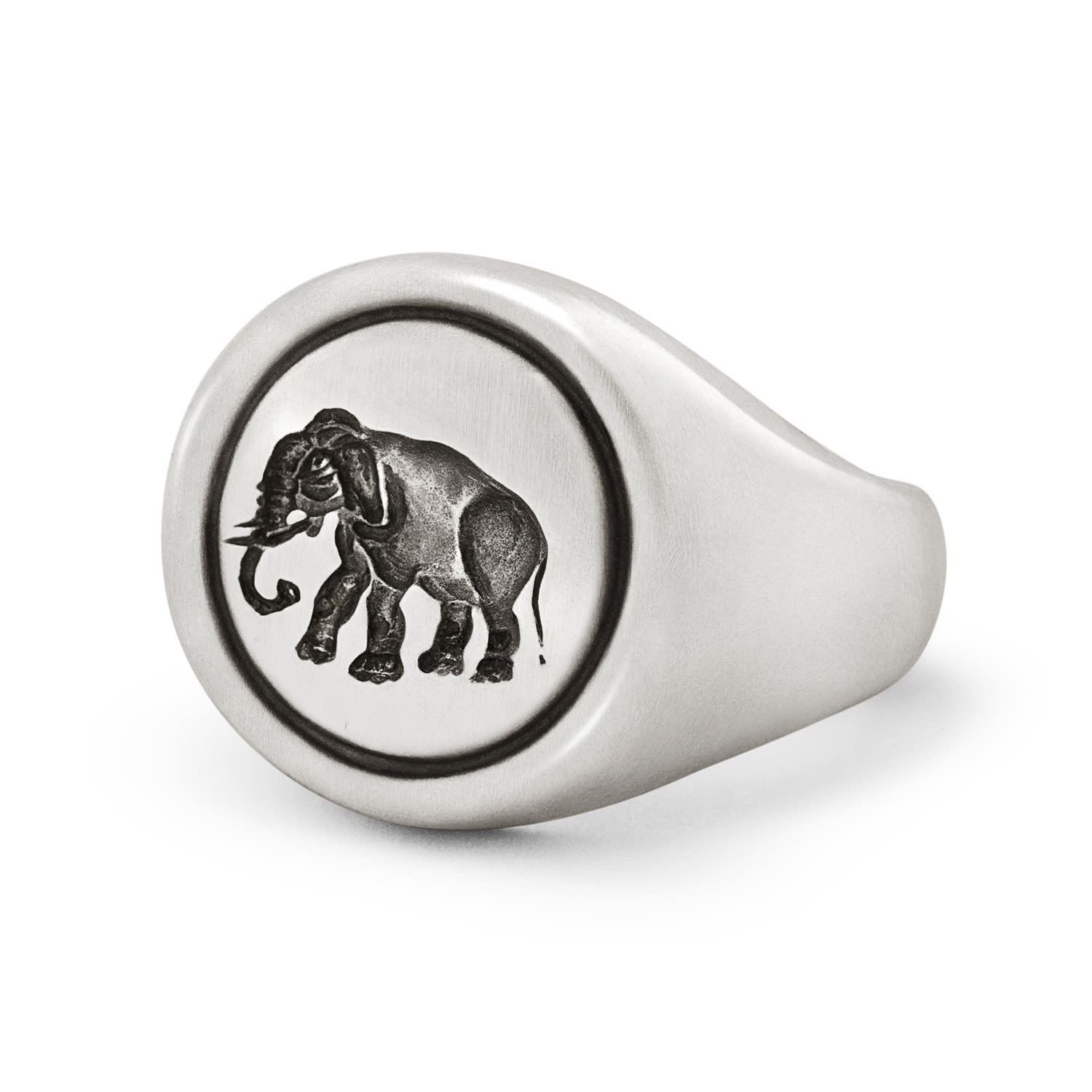 Men's Elephant Signet Ring In Sterling Silver Snake Bones