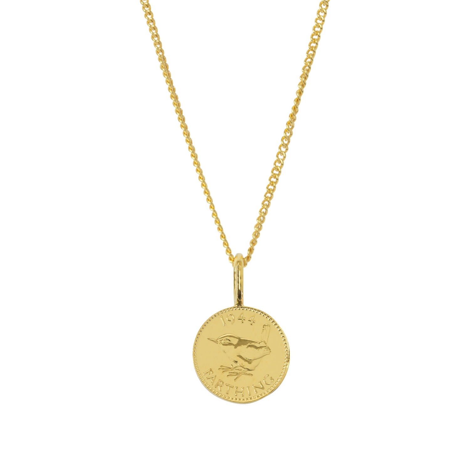 Men's English Farthing Coin & Chain In Yellow Gold Plate Katie Mullally