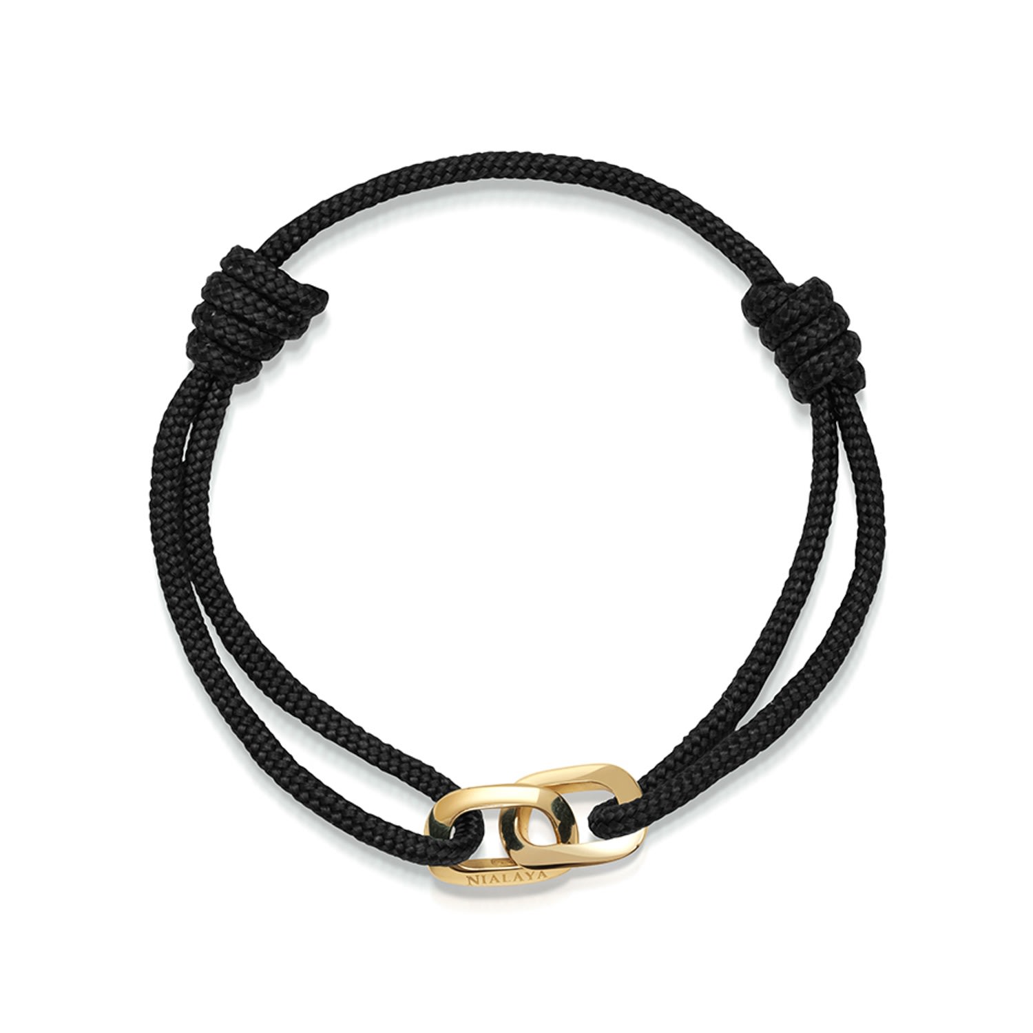Men's Gold / Black Black String Bracelet With Gold Interlocking Rings Nialaya Jewelry