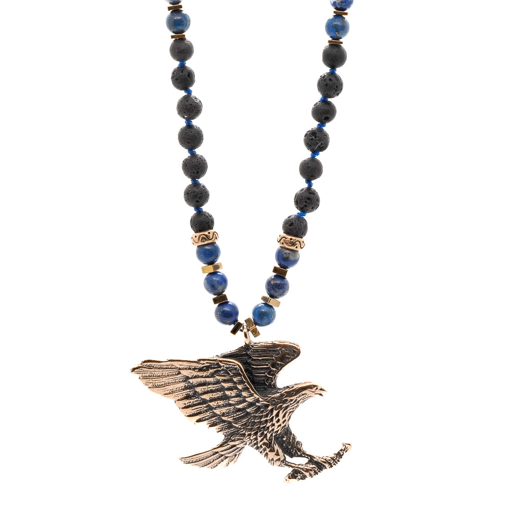Men's Gold / Black / Blue Eagle Spirit Necklace Ebru Jewelry