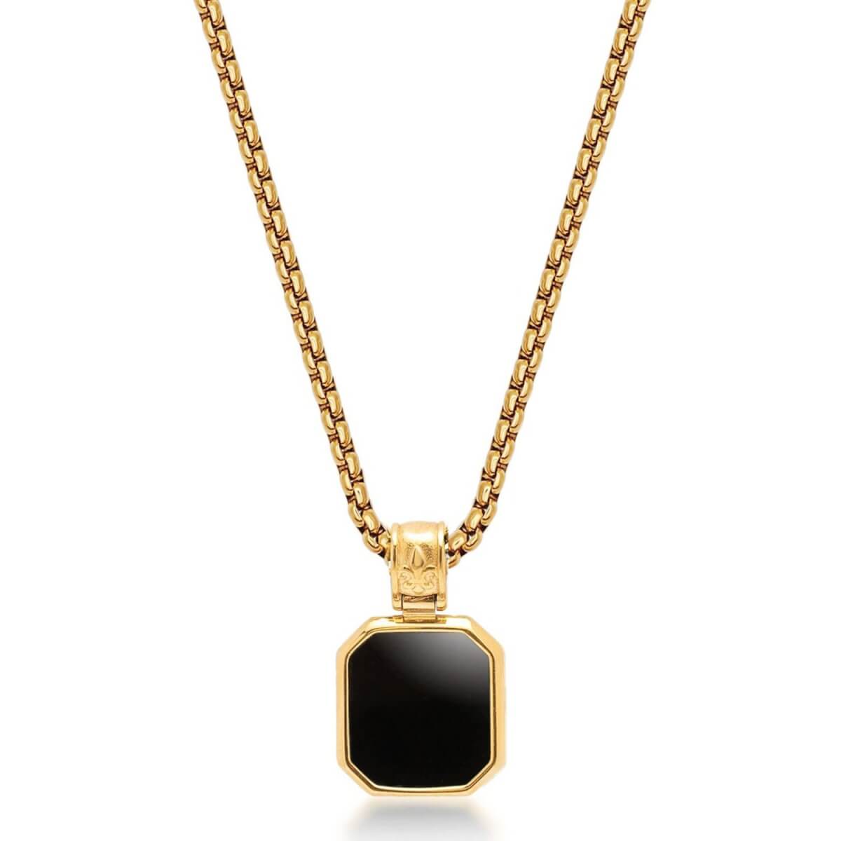 Men's Gold / Black Gold Necklace With Square Onyx Pendant Nialaya Jewelry