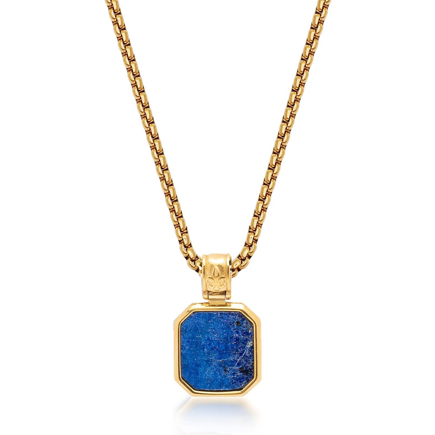 Men's Gold / Blue Gold Necklace With Square Blue Lapis Pendant Nialaya Jewelry