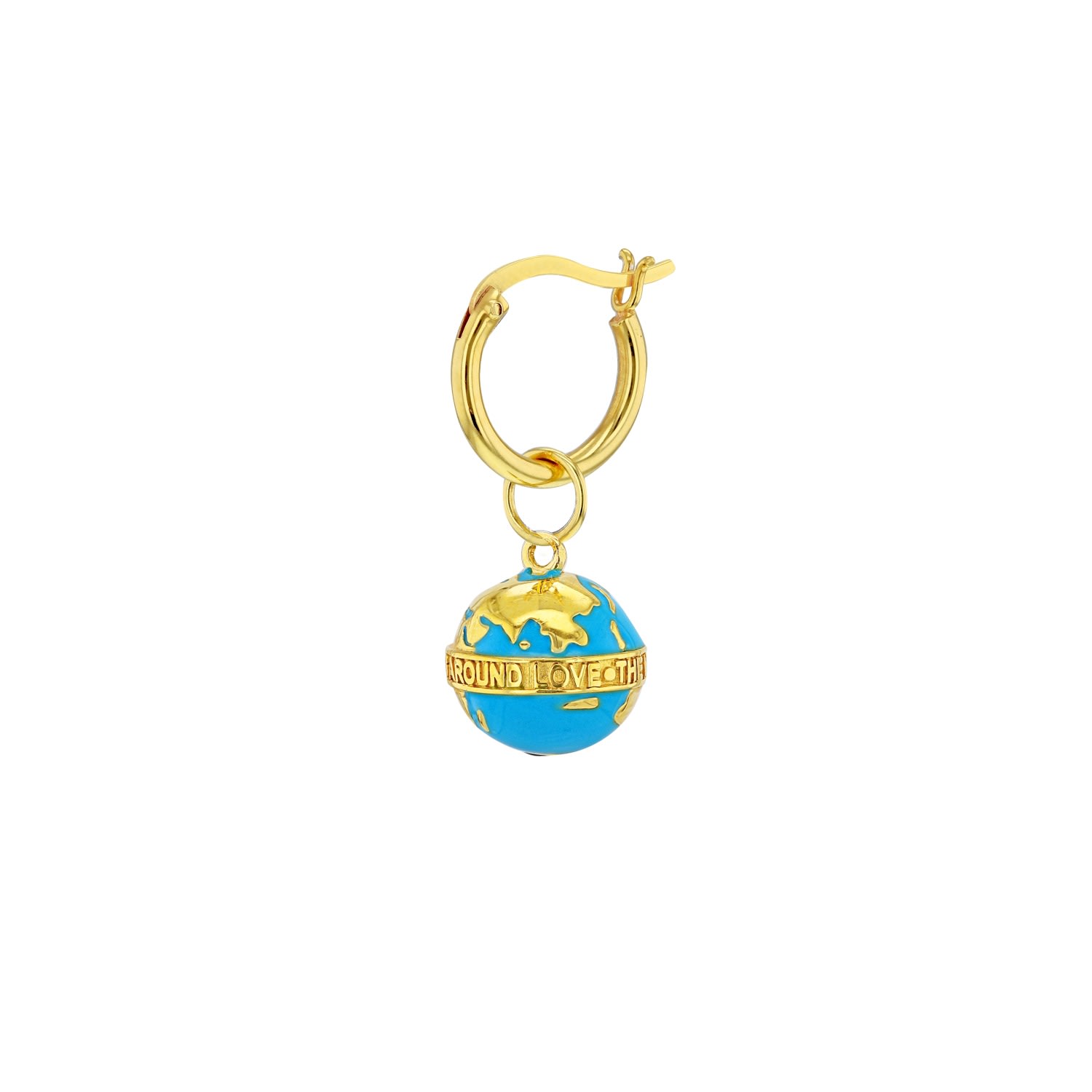 Men's Gold / Blue Turquoise & 18Kt Gold Plated Mini Globe Charm On Gold Hoop True Rocks