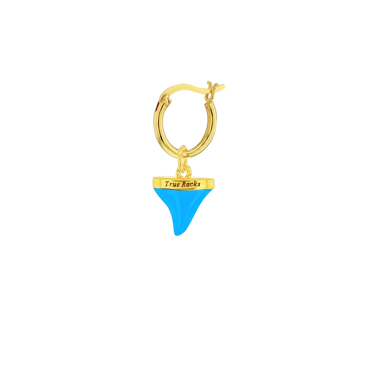 Men's Gold / Blue Turquoise & 18Kt Gold Plated Mini Sharks Tooth Charm On Gold Hoop True Rocks
