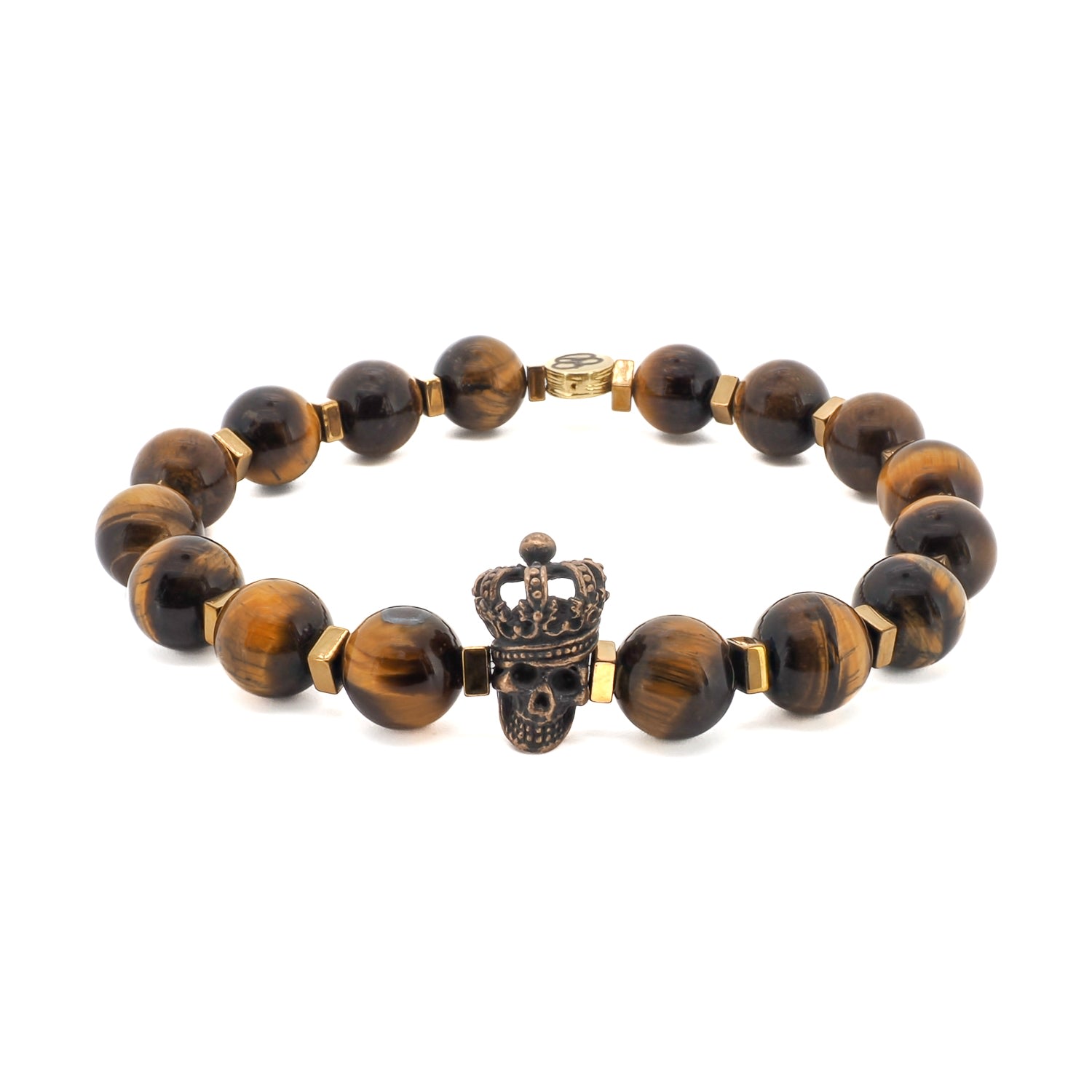 Men's Gold / Brown Tiger Eye King Skull Bracelet Ebru Jewelry