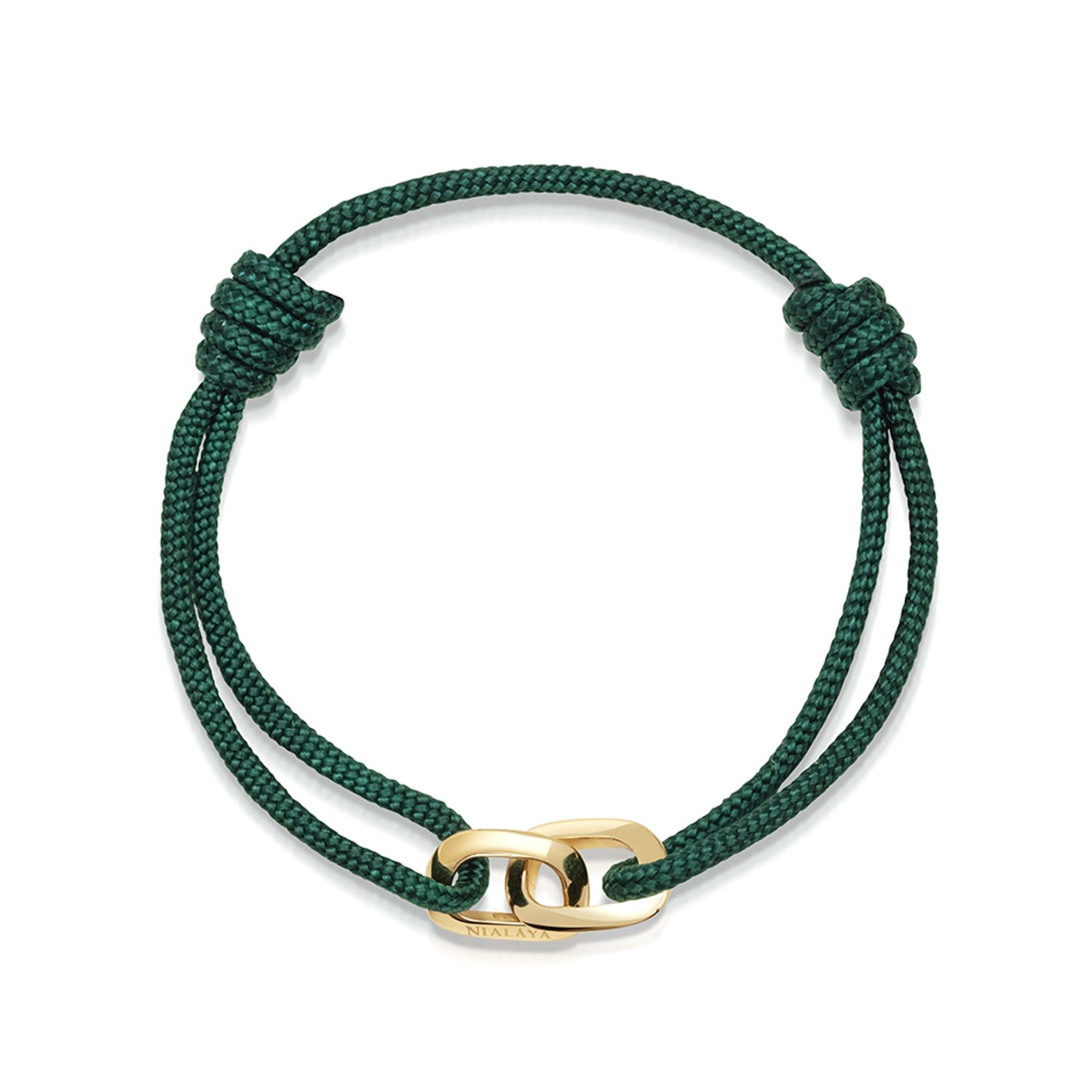 Men's Gold / Green Dark Green String Bracelet With Gold Interlocking Rings Nialaya Jewelry