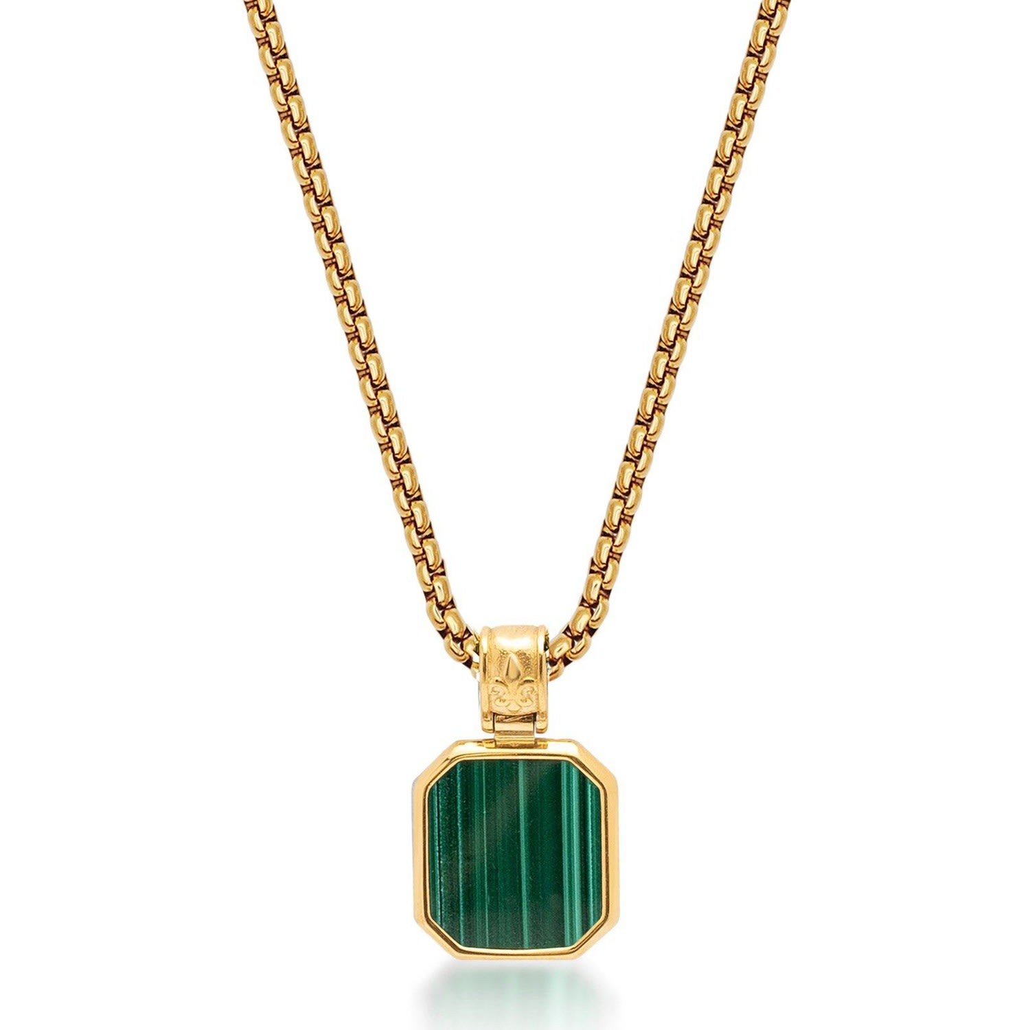 Men's Gold / Green Gold Necklace With Square Malachite Pendant Nialaya Jewelry