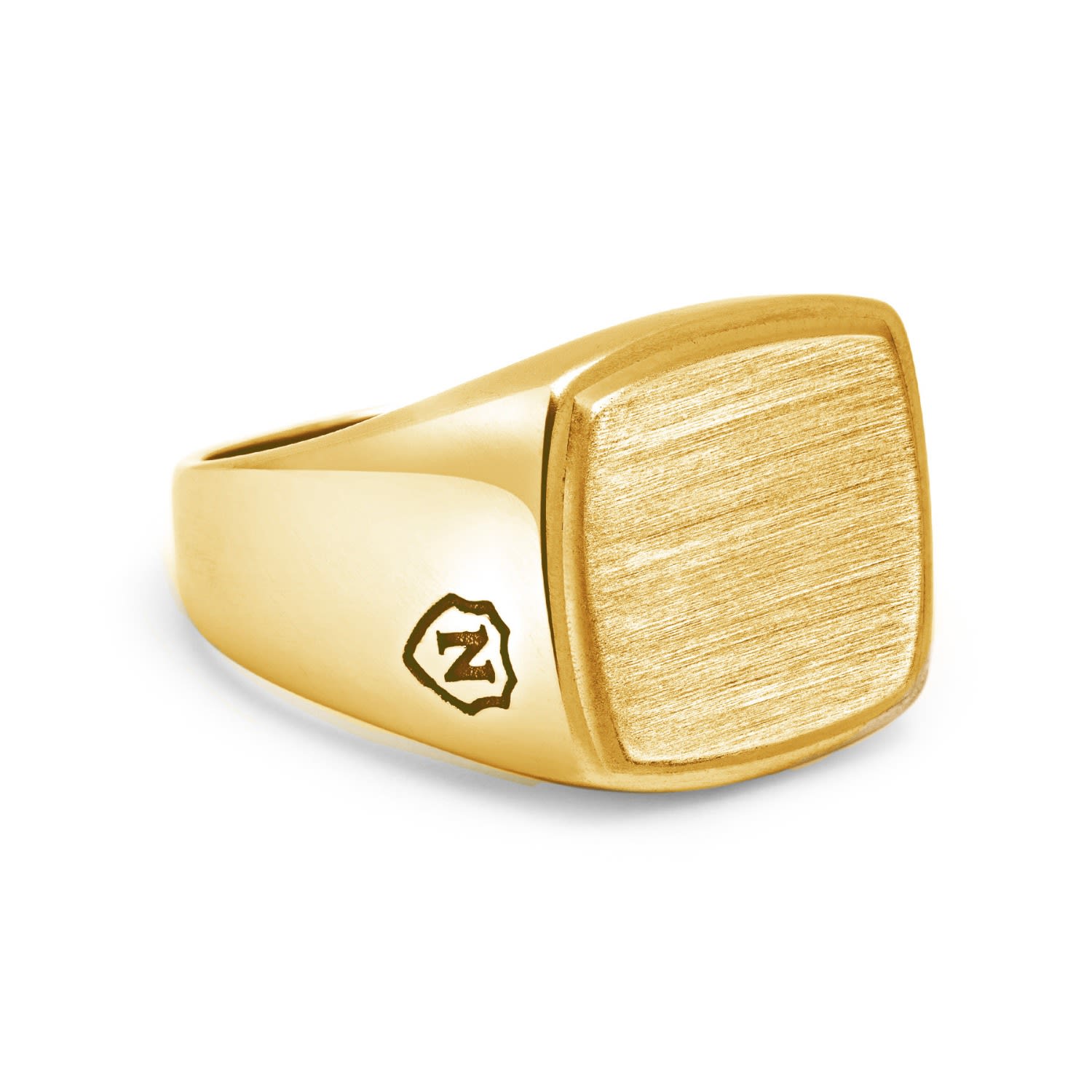 Men's Gold Plated Signet Ring With Brushed Steel Nialaya Jewelry