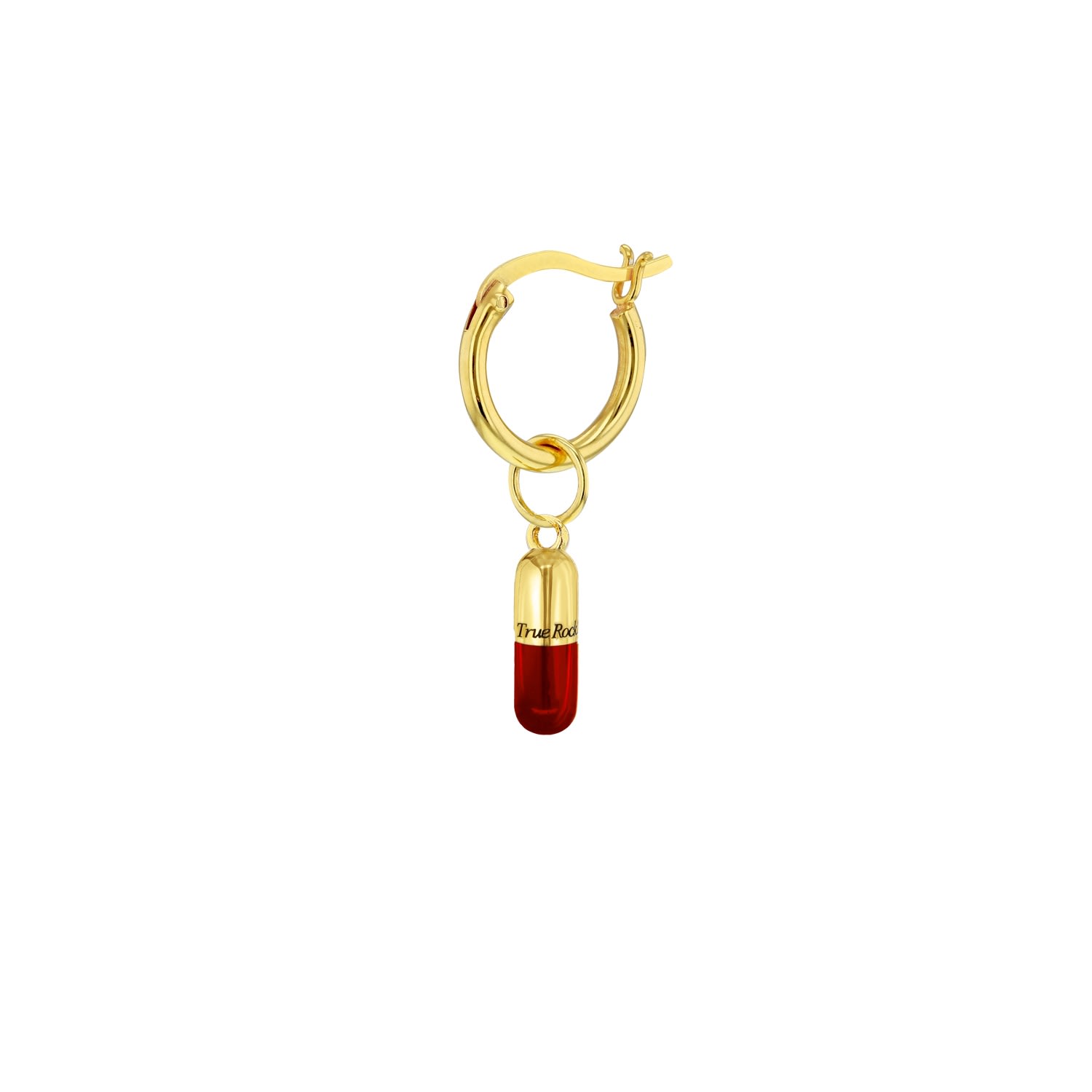 Men's Gold / Red 18Kt Gold Plated & Red Mini Pill Charm On Gold Plated Hoop True Rocks