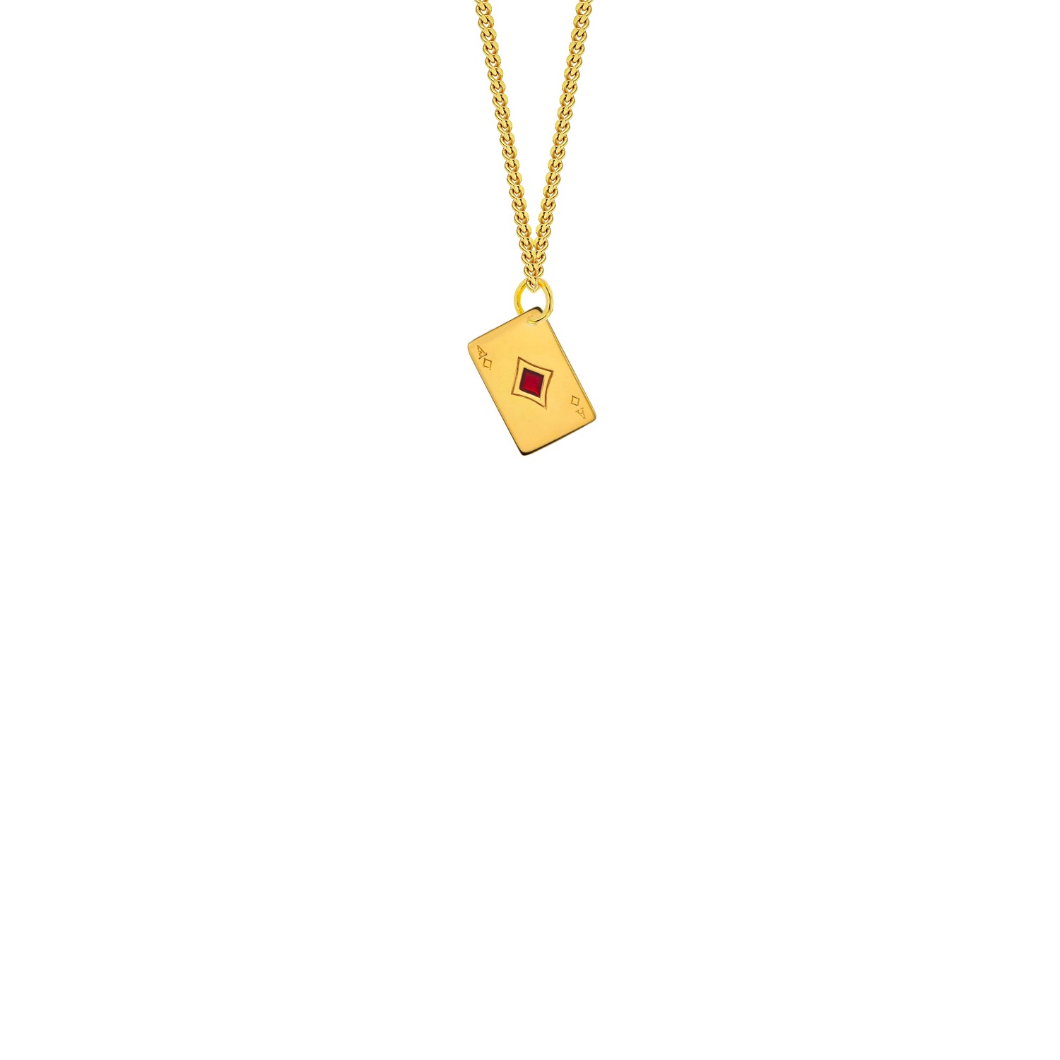 Men's Gold / Red Mini Ace Of Diamonds Playing Card Pendant 18Kt Gold Plated & Red Enamel True Rocks