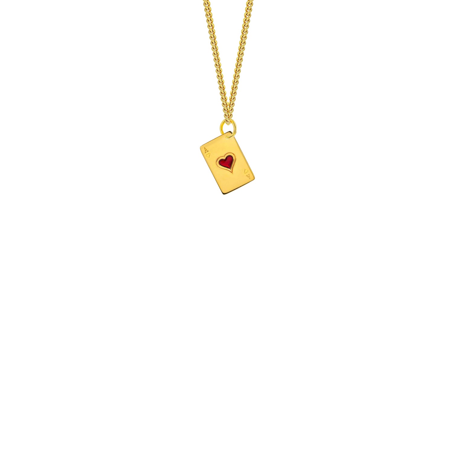 Men's Gold / Red Mini Ace Of Hearts Playing Card Pendant 18Kt Gold Plated & Red Enamel True Rocks