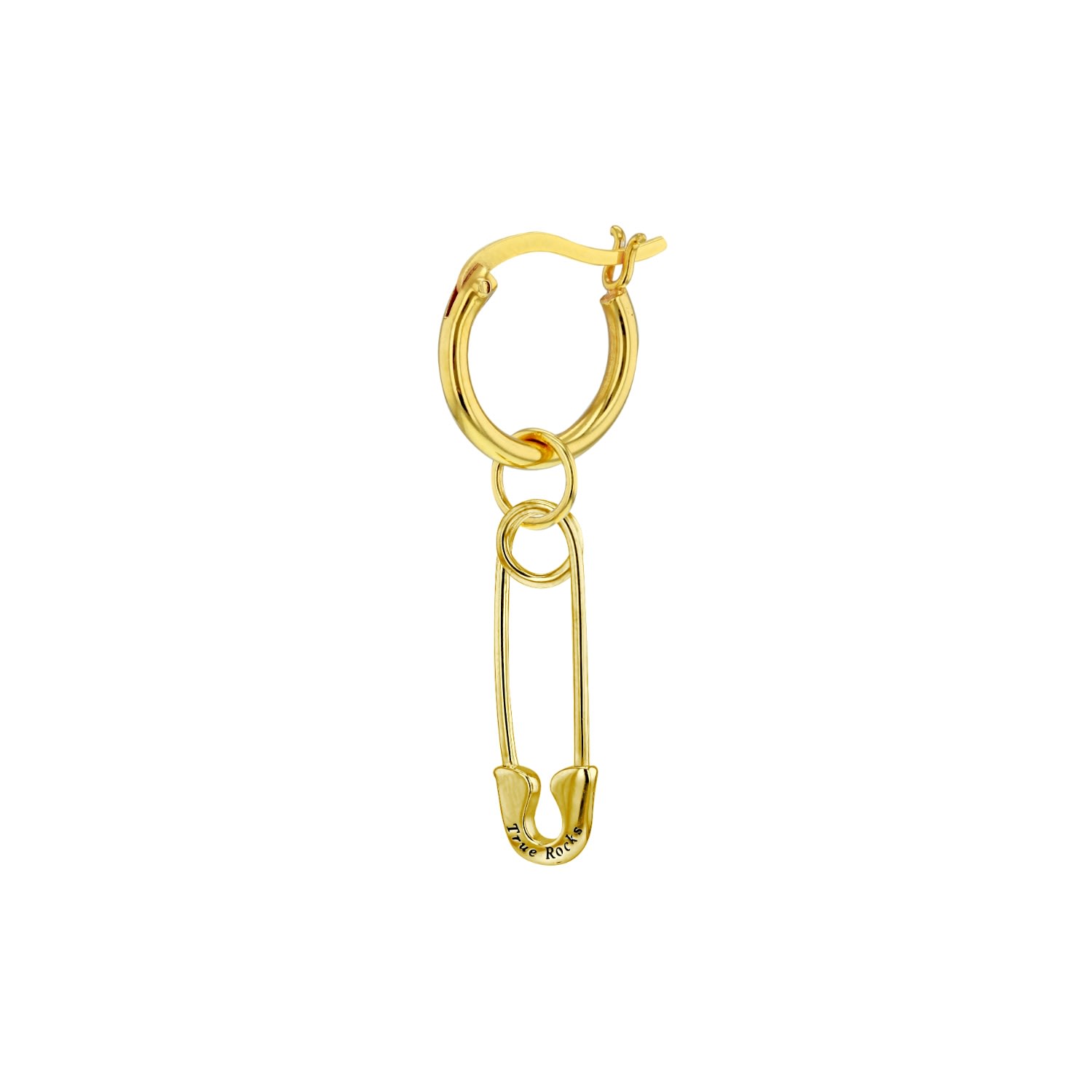 Men's Gold Safety Pin On Gold Hoop Single True Rocks