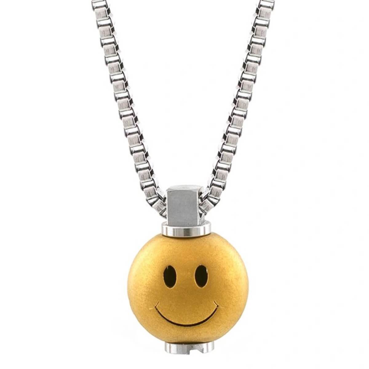 Men's Gold / Silver Big Smiley Matte Gold Necklace Bailey of Sheffield