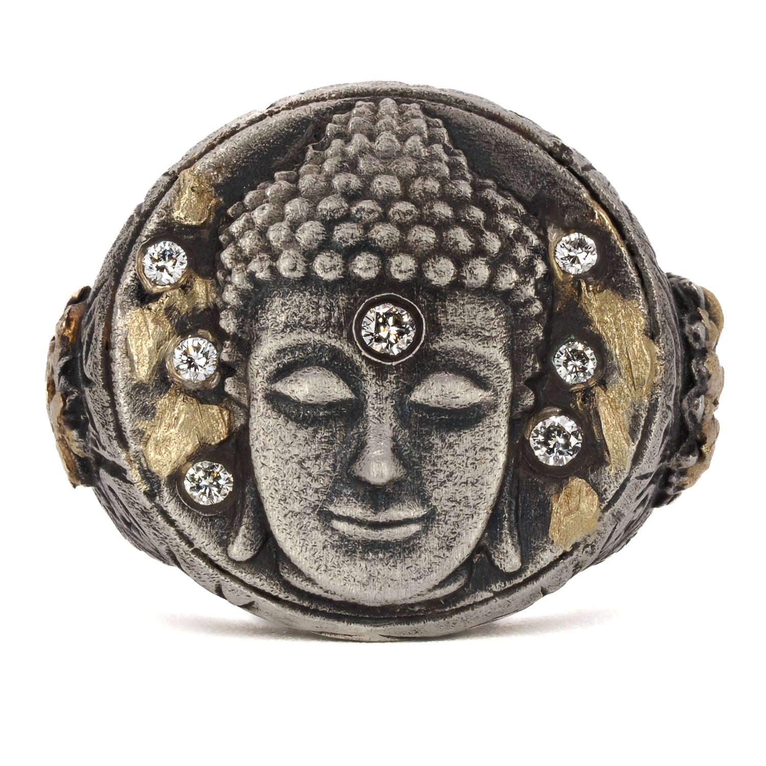Men's Gold / Silver Unique Gold And Diamond Buddha Ring Ebru Jewelry