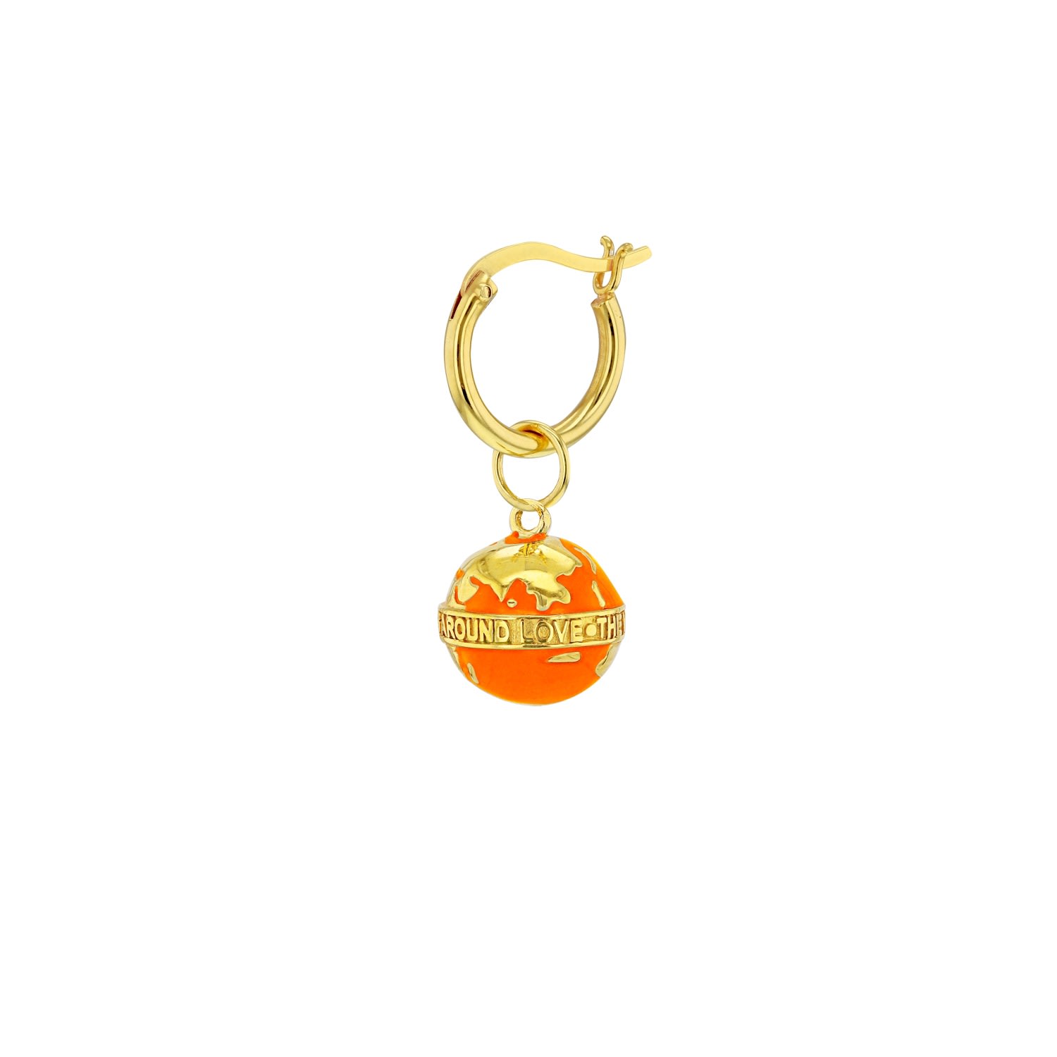 Men's Gold / Yellow / Orange Orange & 18Kt Gold-Plated Mini Globe Charm On Gold Hoop True Rocks