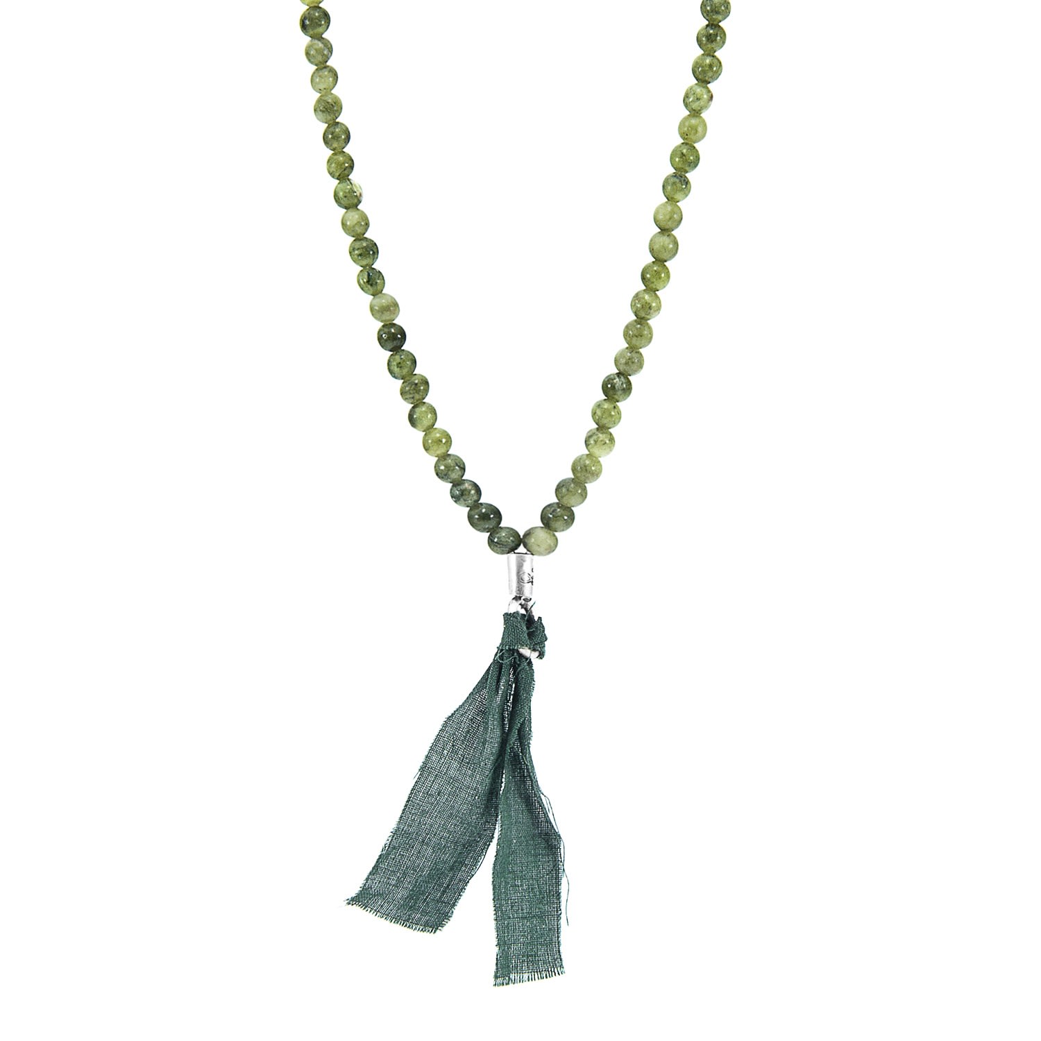 Men's Green Jade Luke Silver, Stone & Cotton Voile Skinny Necklace X Wrap Bracelet ANCHOR & CREW