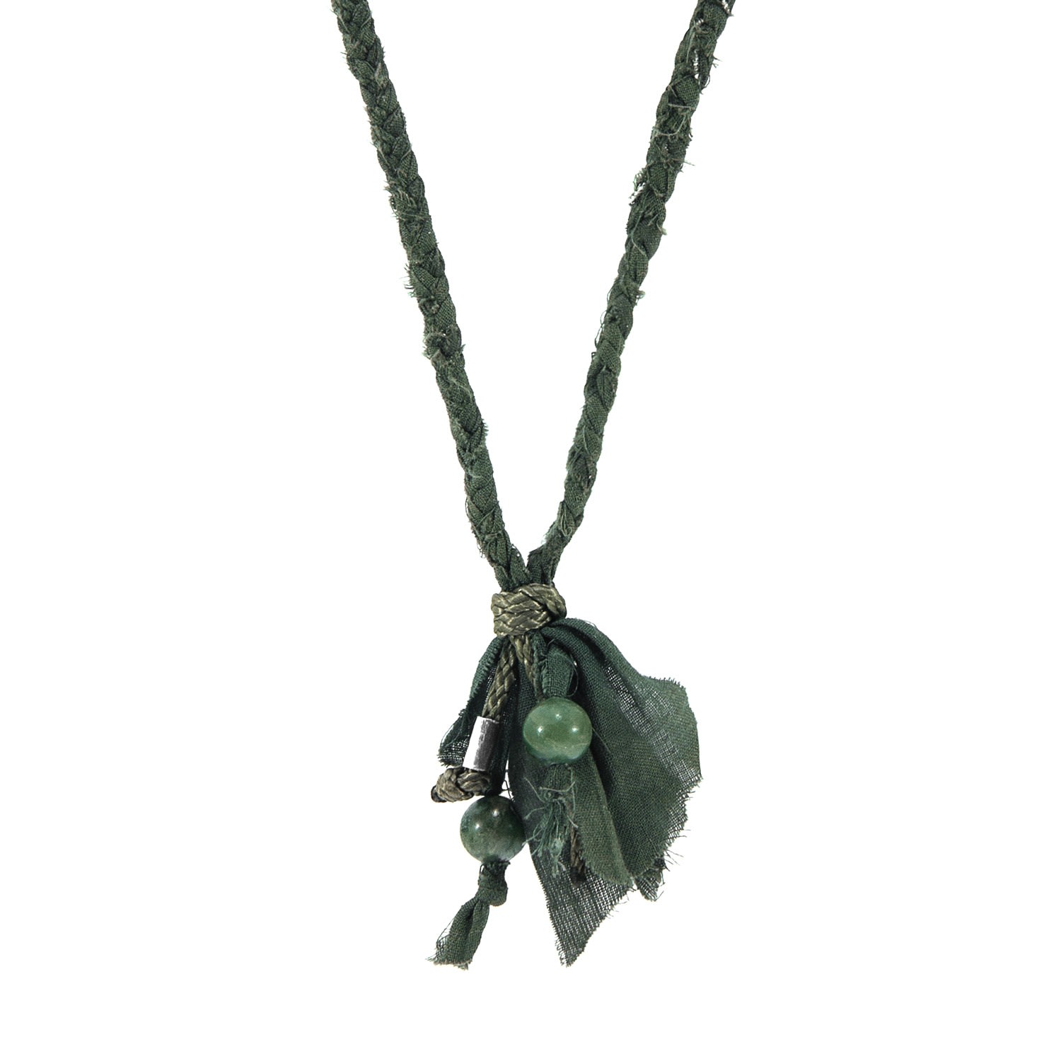 Men's Green Jade Marcus Silver, Stone & Braided Cotton Voile Skinny Necklace X Wrap Bracelet ANCHOR & CREW
