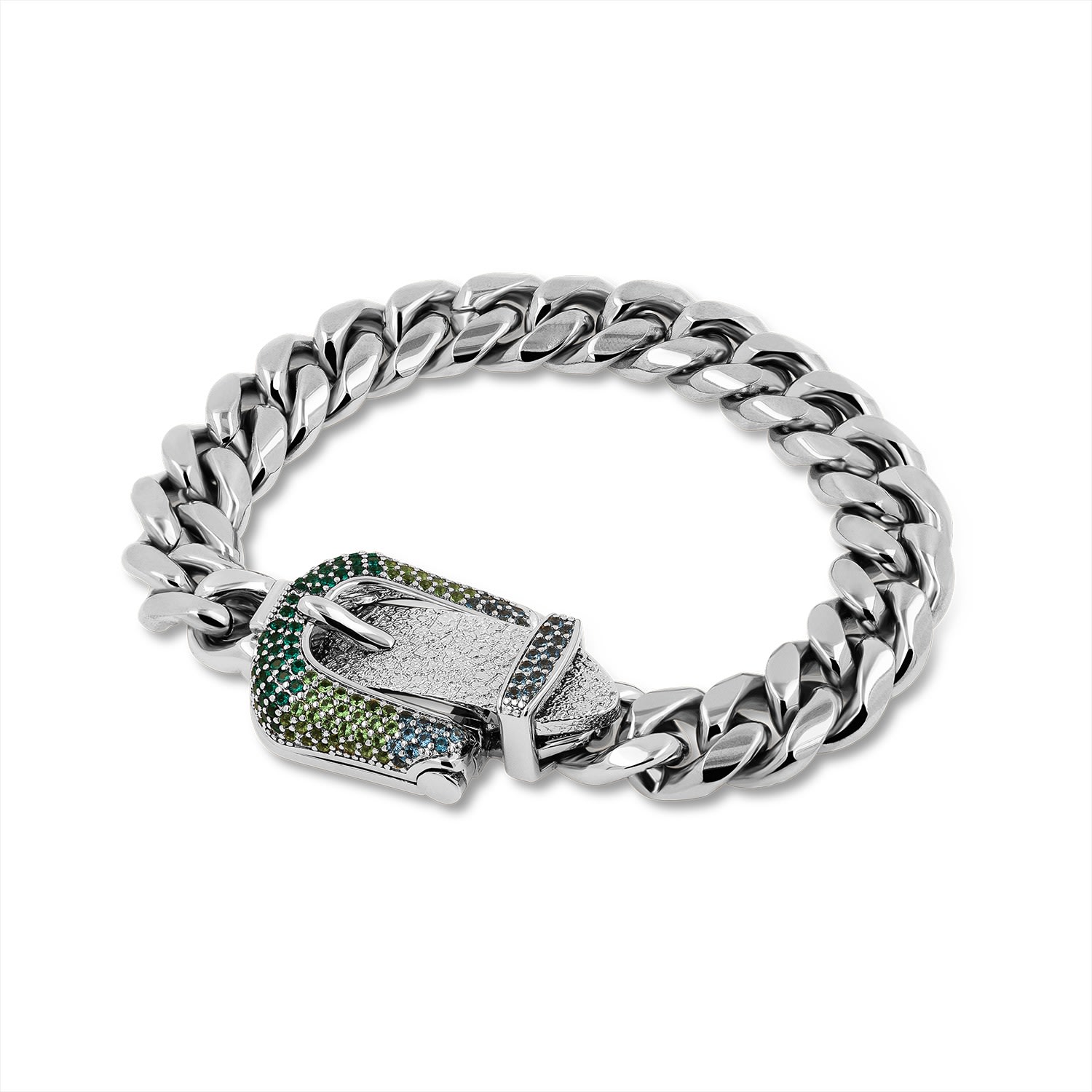 Men's Green / Silver Green Gradient Fp Buckle Bracelet Feather Pendants