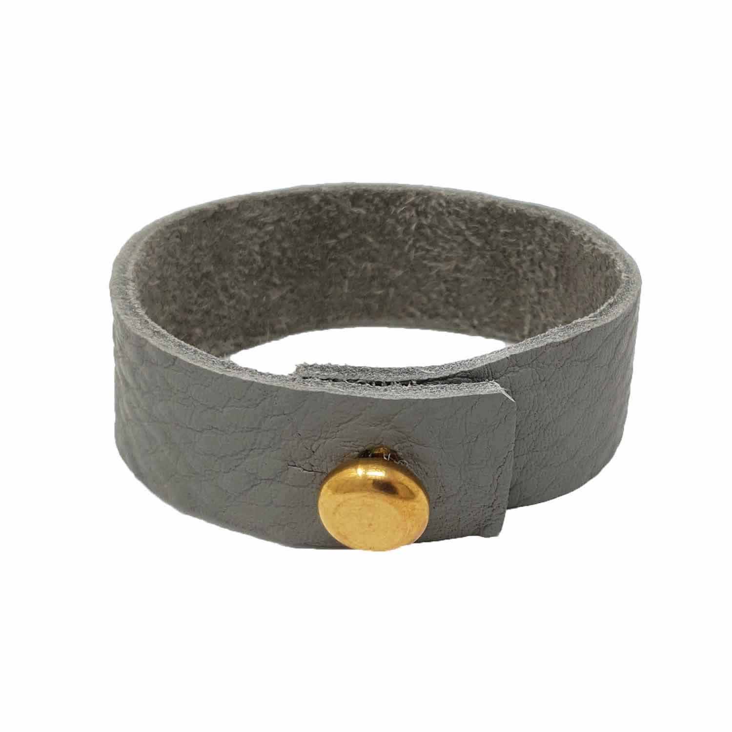 Mens Grey Leather Bracelet With Large Brass Button N'Damus London